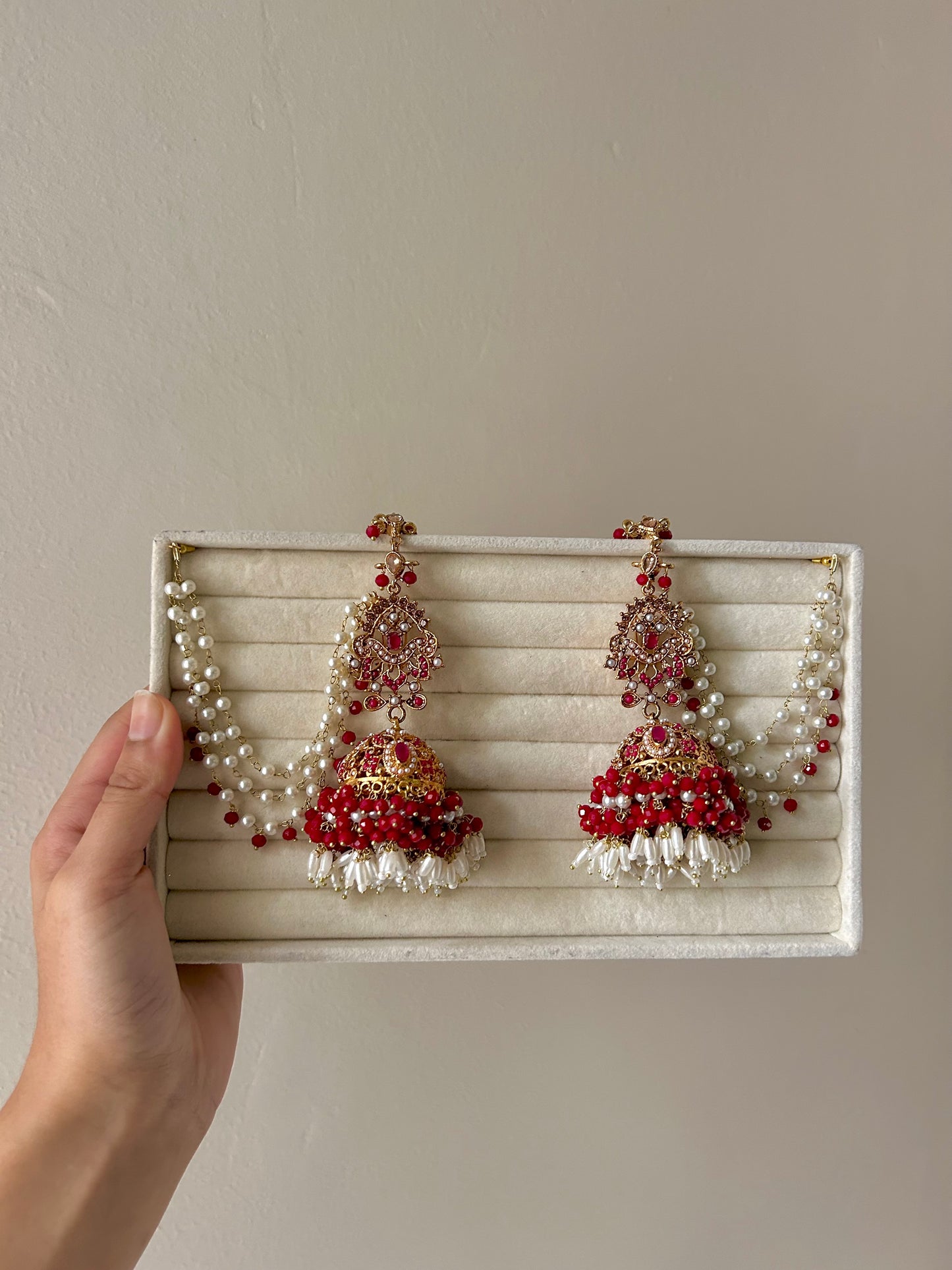 Hadia earring & tikka set ~ Red