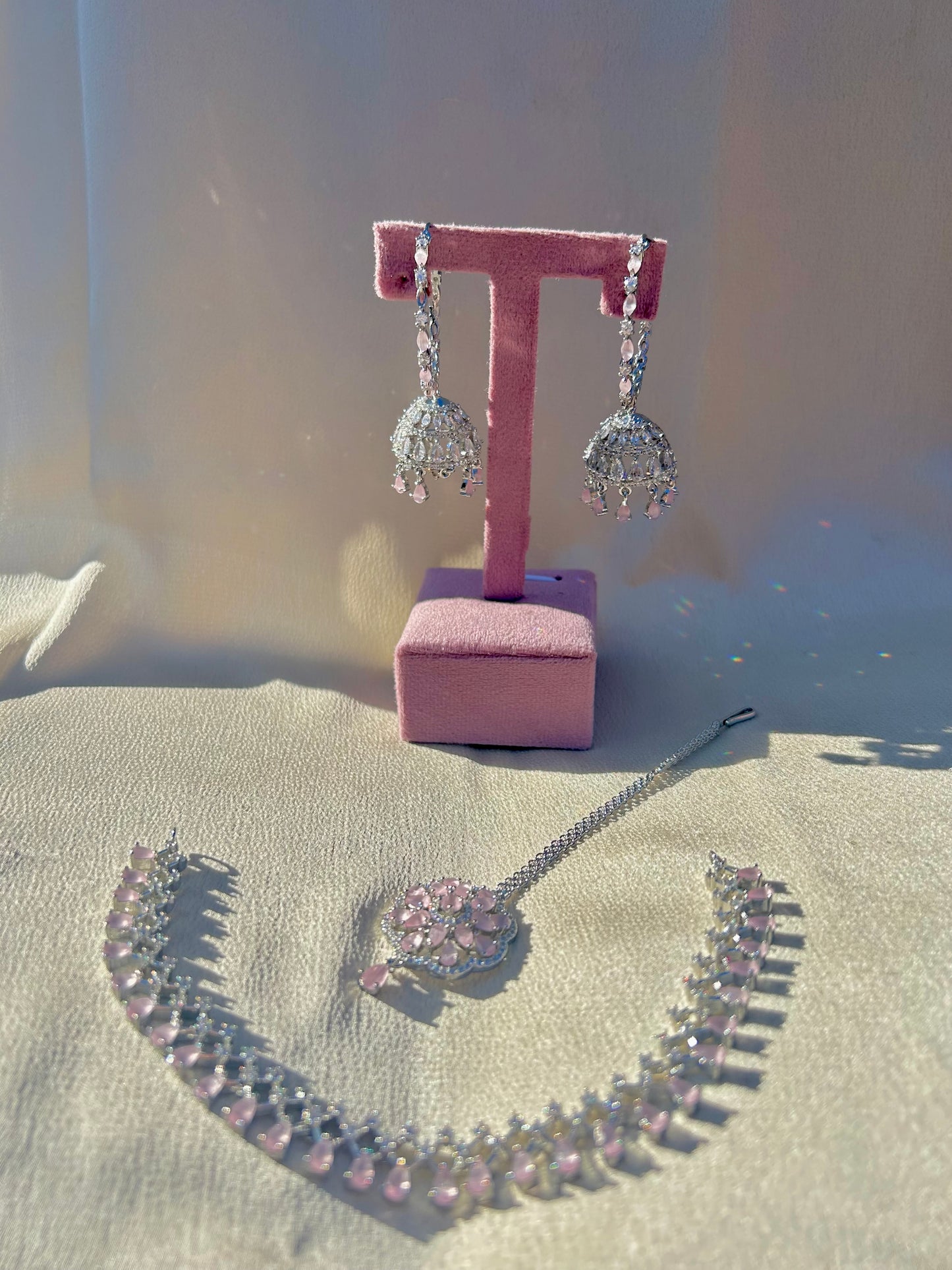 Nadia jewellery set~pink and silver