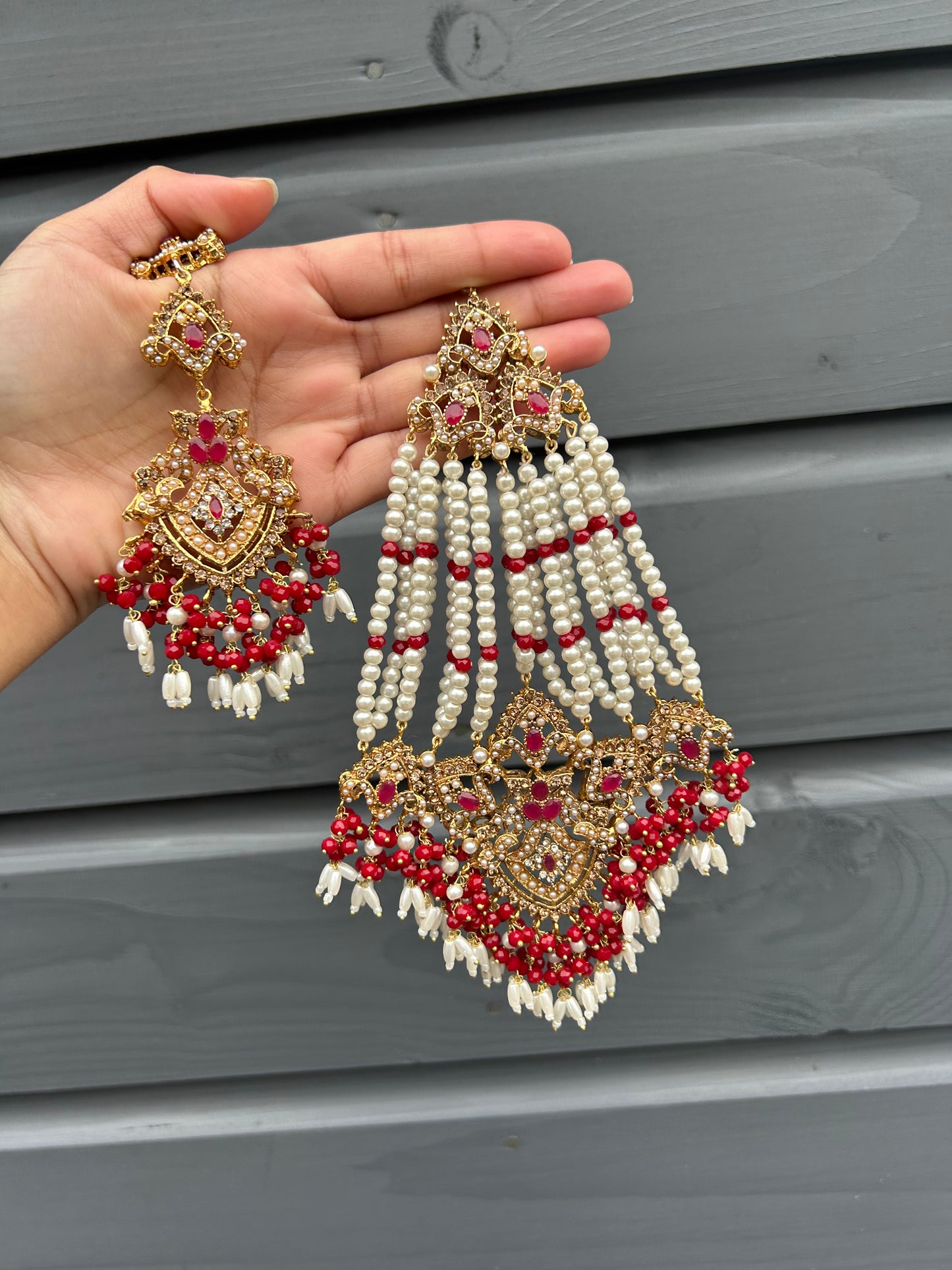 Mirha Jhoomar tikka set~Red