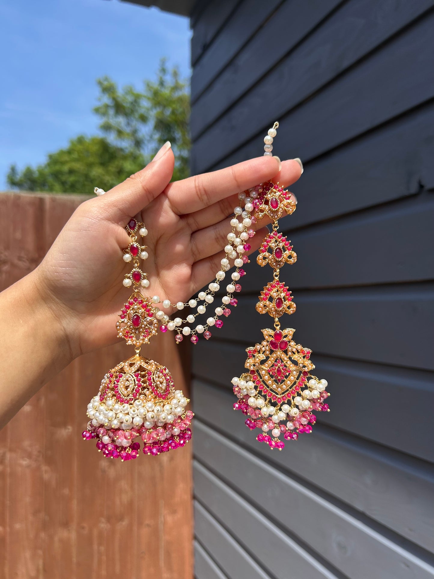 Natalia earring & tikka set ~Pink tones & Gold