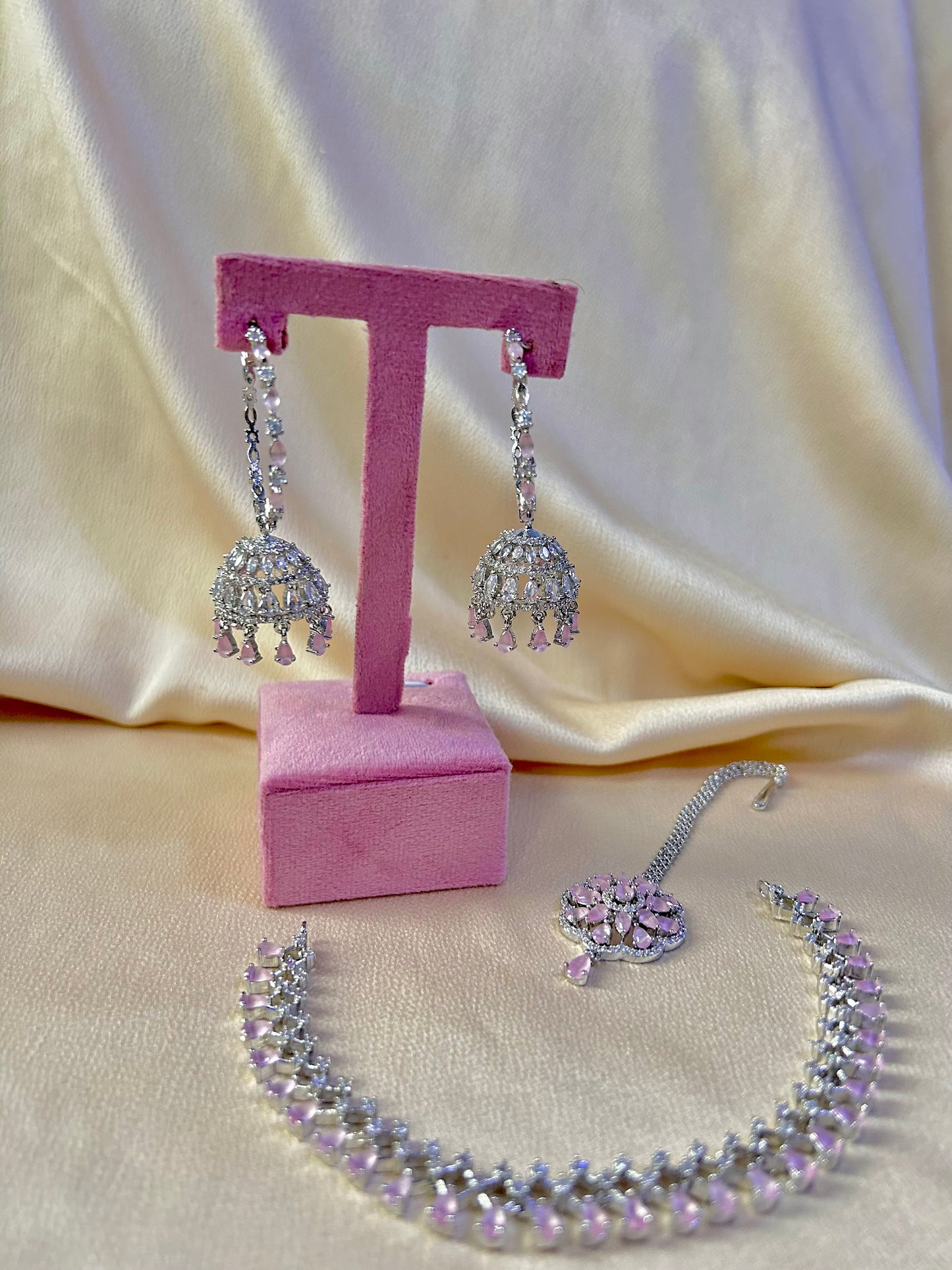 Nadia jewellery set~pink and silver