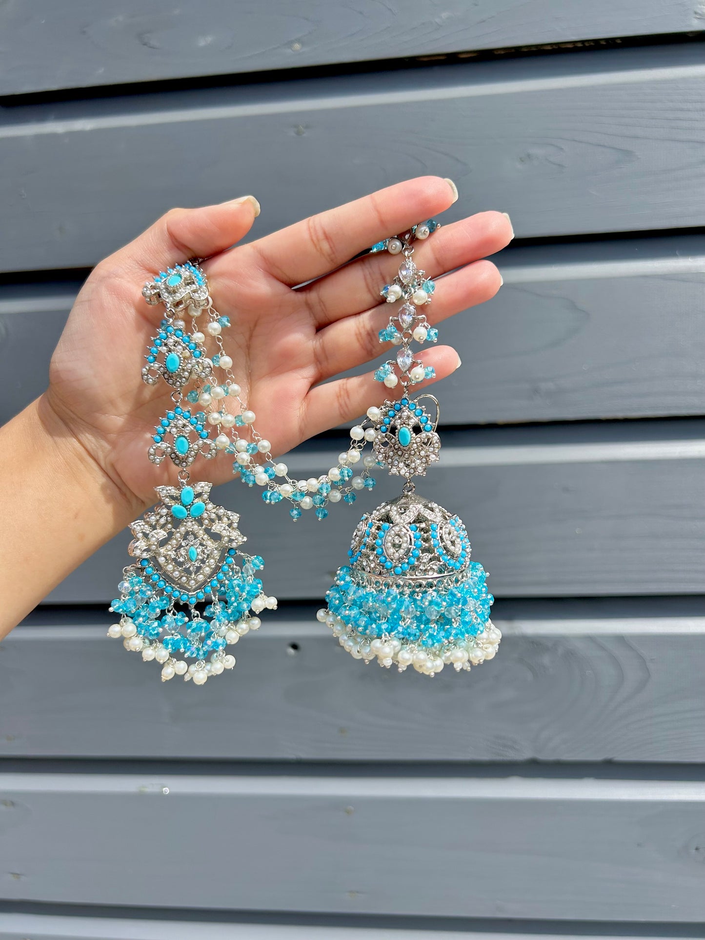 Natalia earring & tikka set~ Baby Blue & Silver