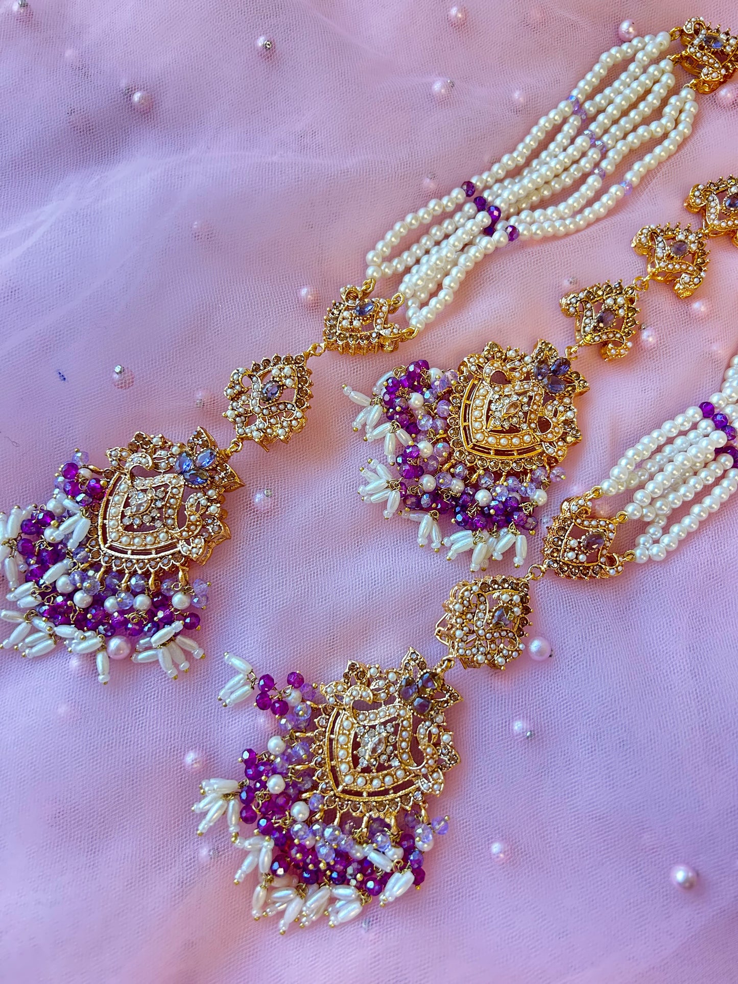 Heeriye earring & tikka set ~Purple