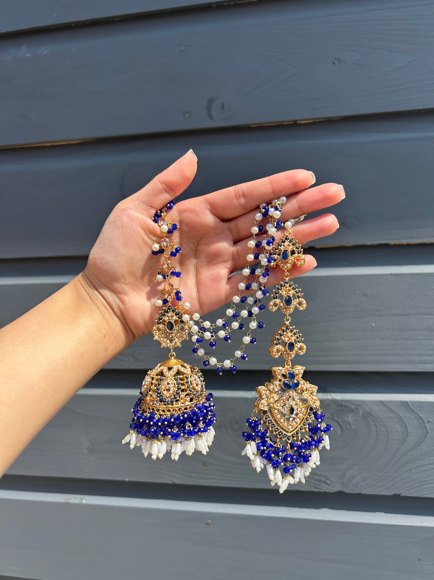 Natalia earring & tikka set ~ Royal Blue&Gold