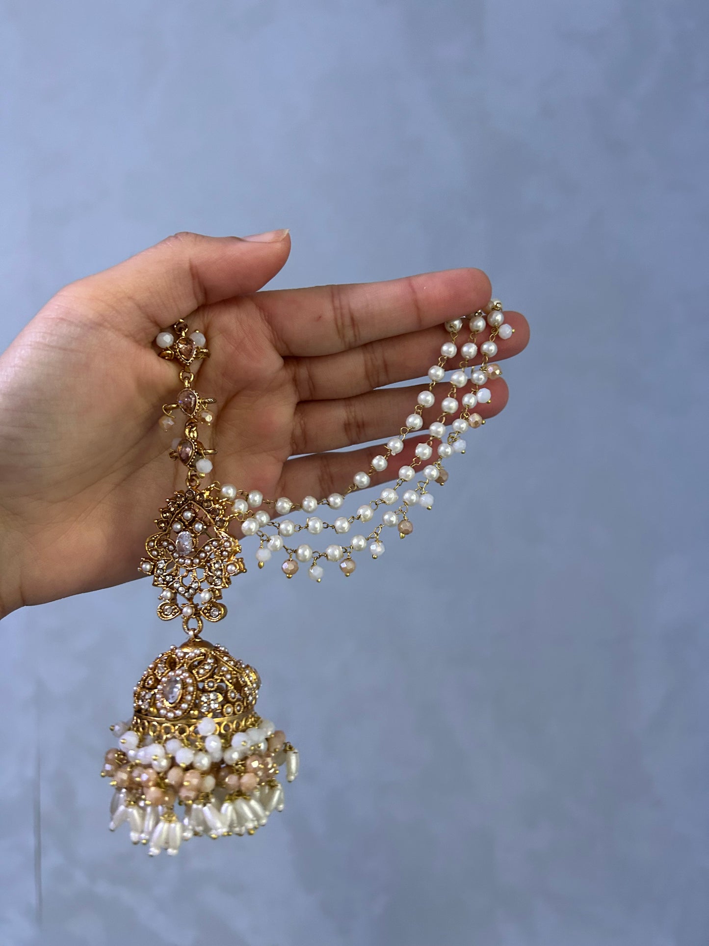 Hadia earring & tikka set ~Pearl&champagne