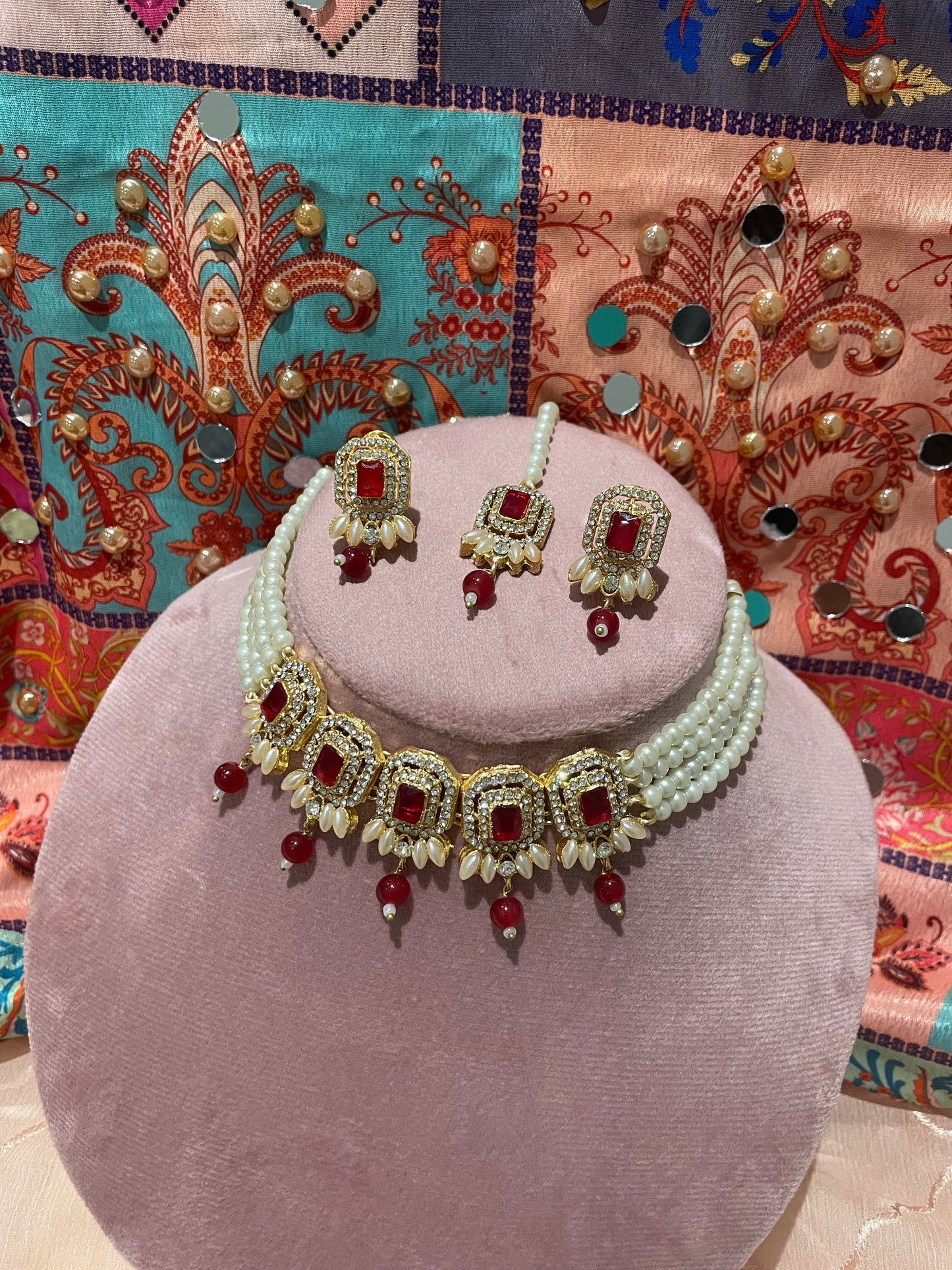 Nusrat jewellery set -Red