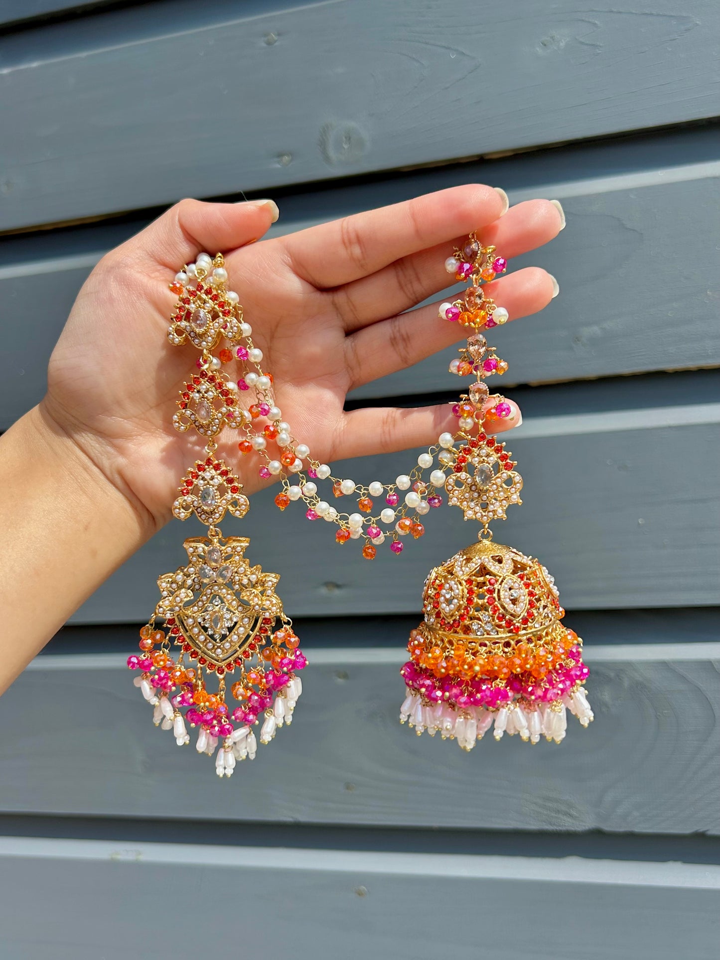 Natalia earring & tikka set ~Orange&Pink