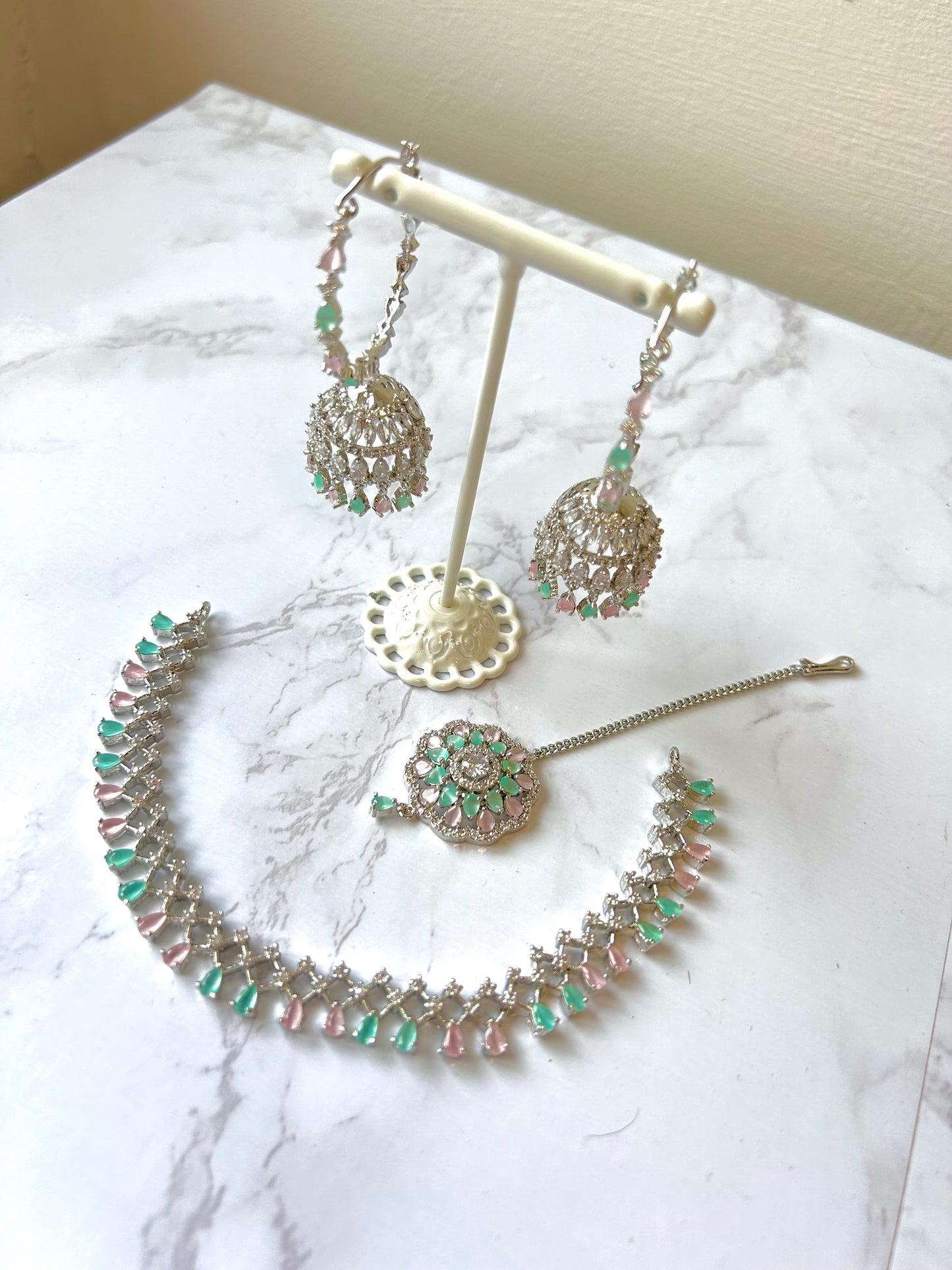 Nadia jewellery set~ Pink & Green