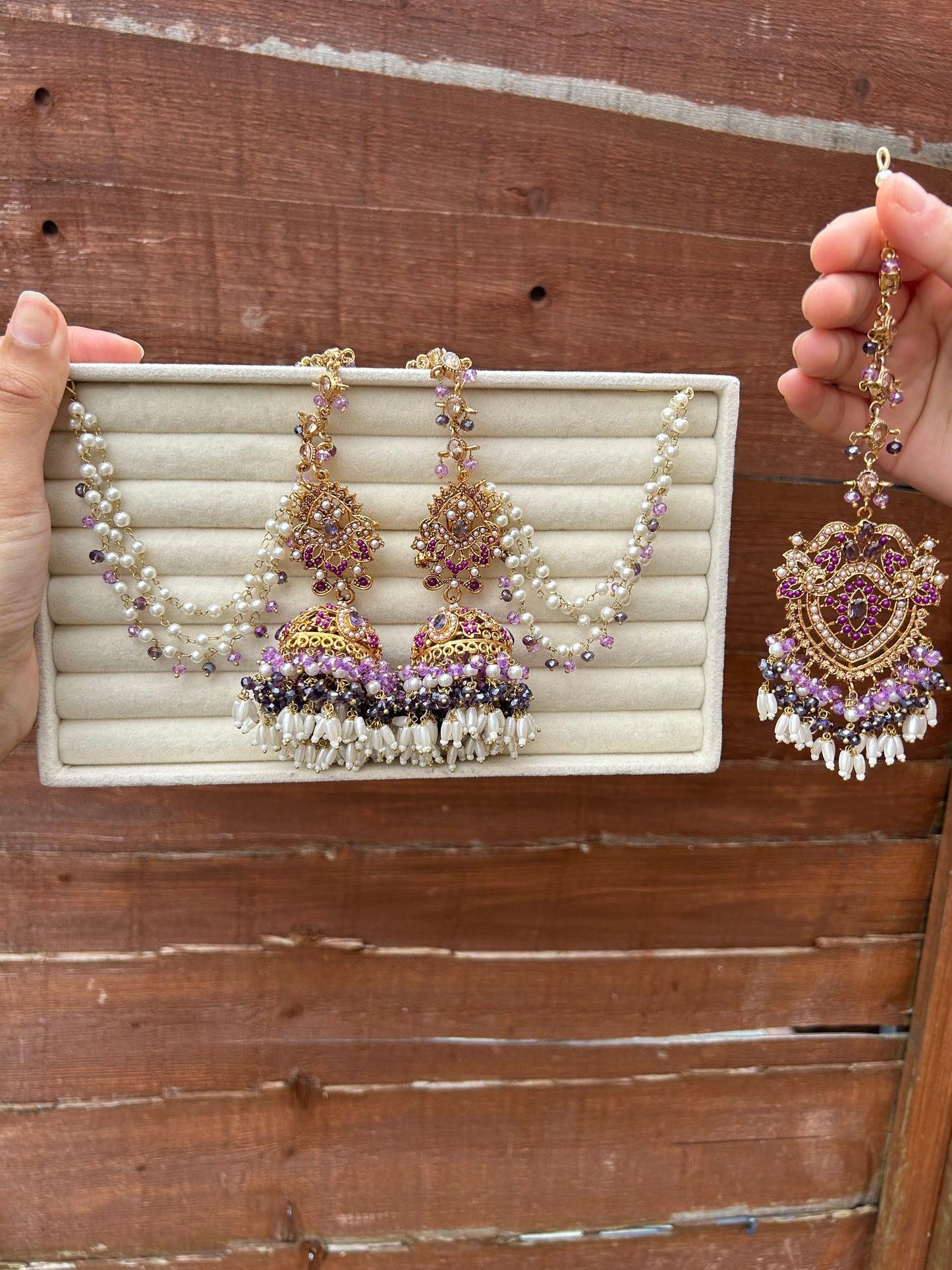 Hadia earring & tikka set ~ Purple