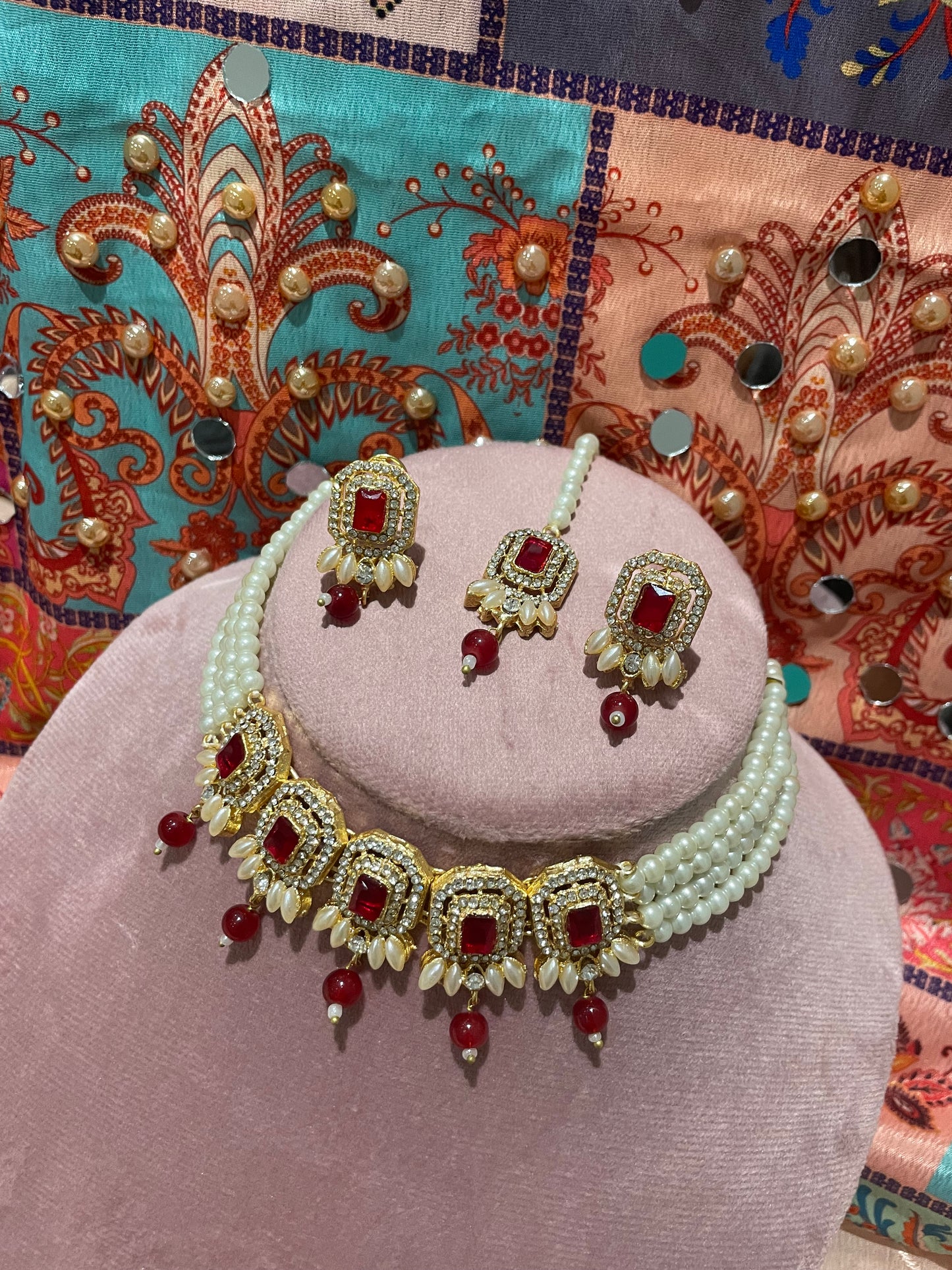 Nusrat jewellery set -Red