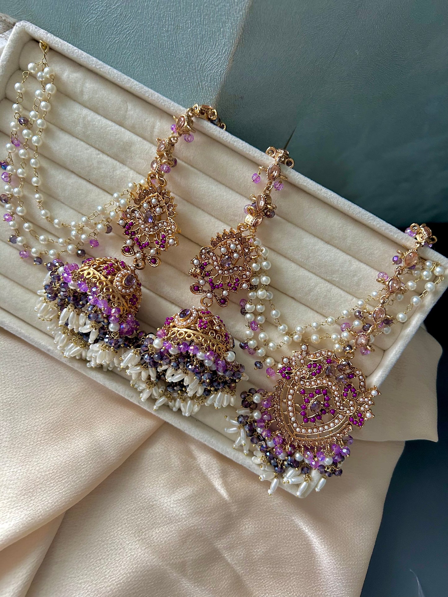 Hadia earring & tikka set ~ Purple