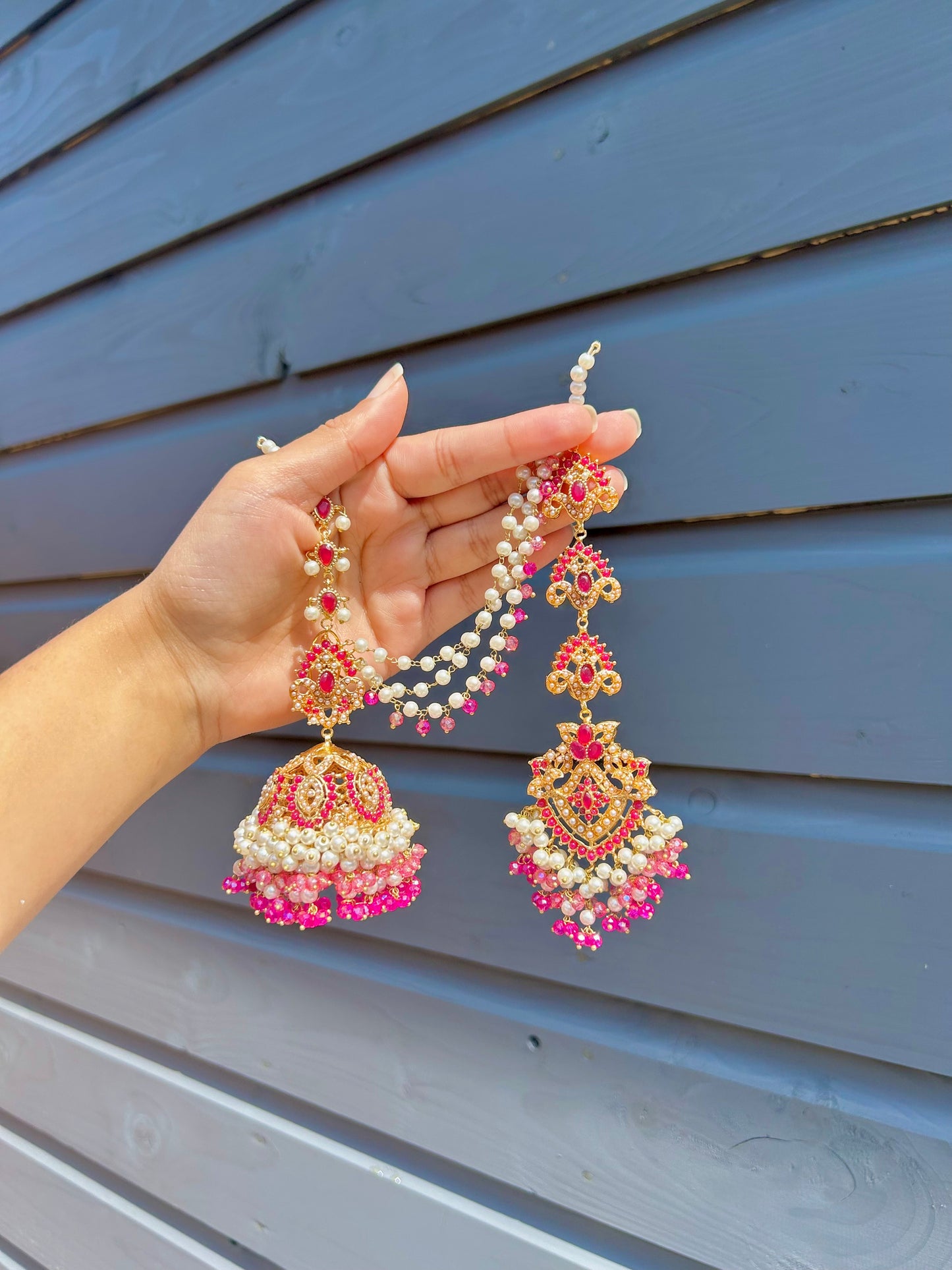 Natalia earring & tikka set ~Pink tones & Gold