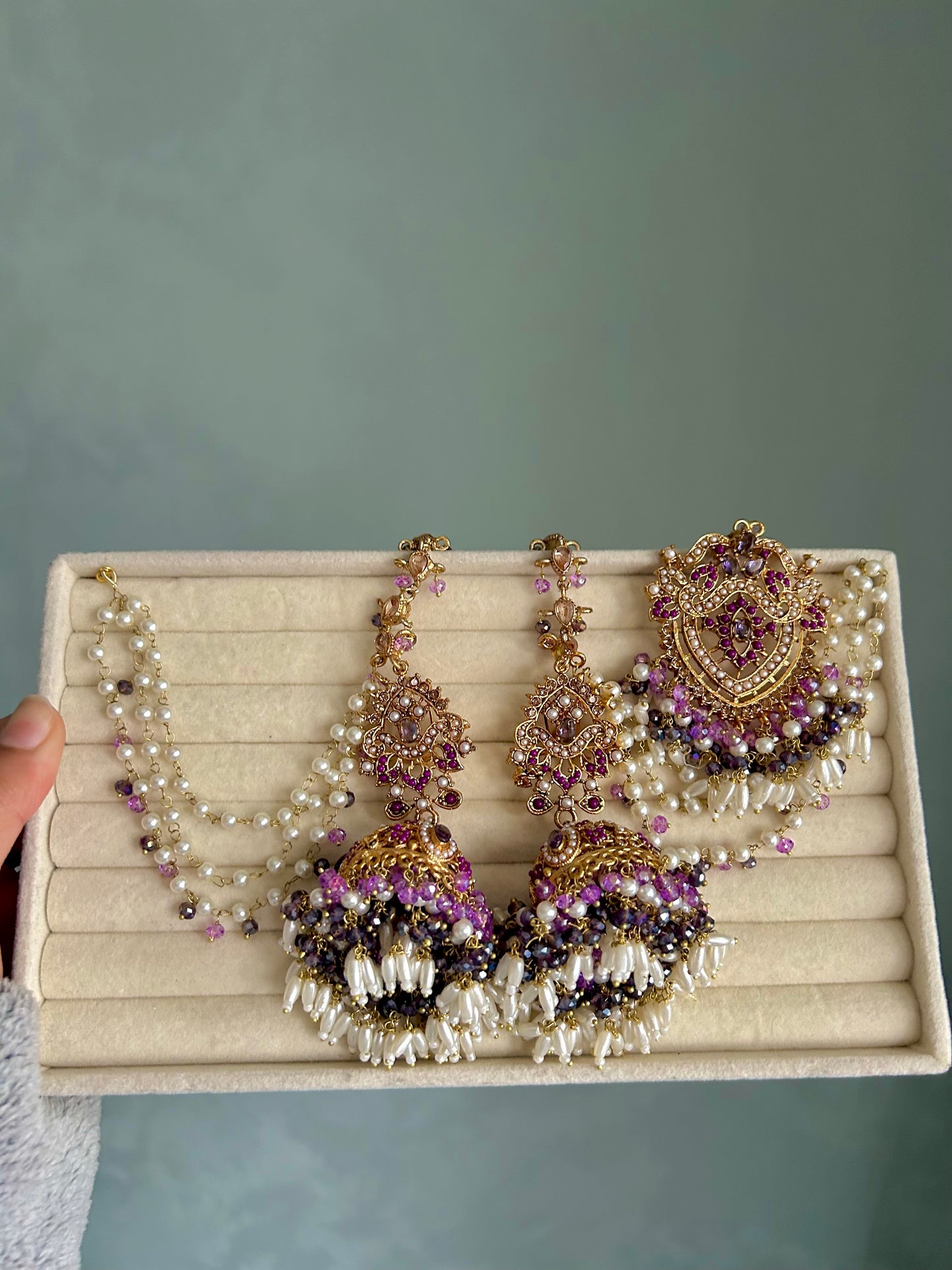 Hadia earring & tikka set ~ Purple