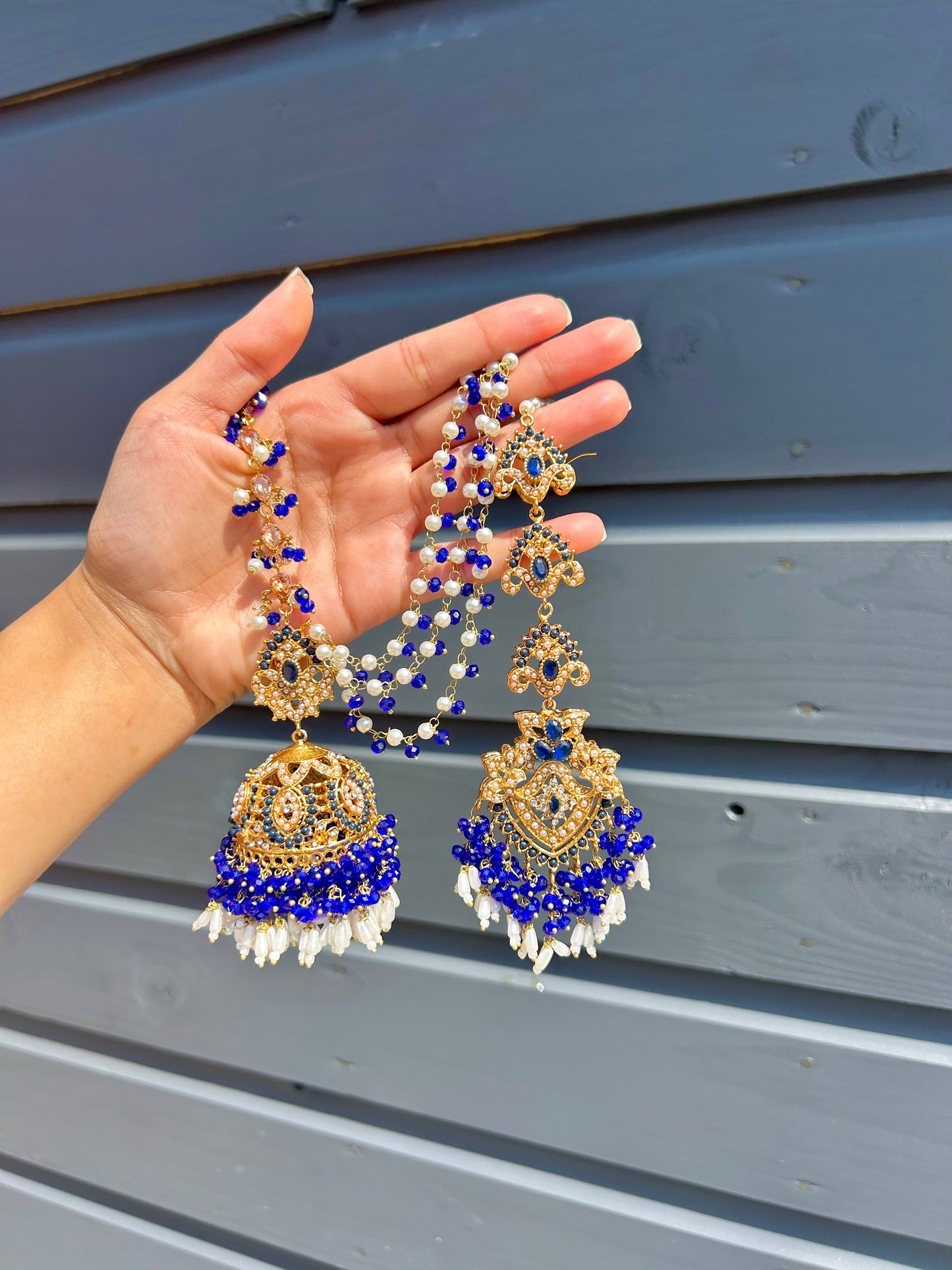 Natalia earring & tikka set ~ Royal Blue&Gold