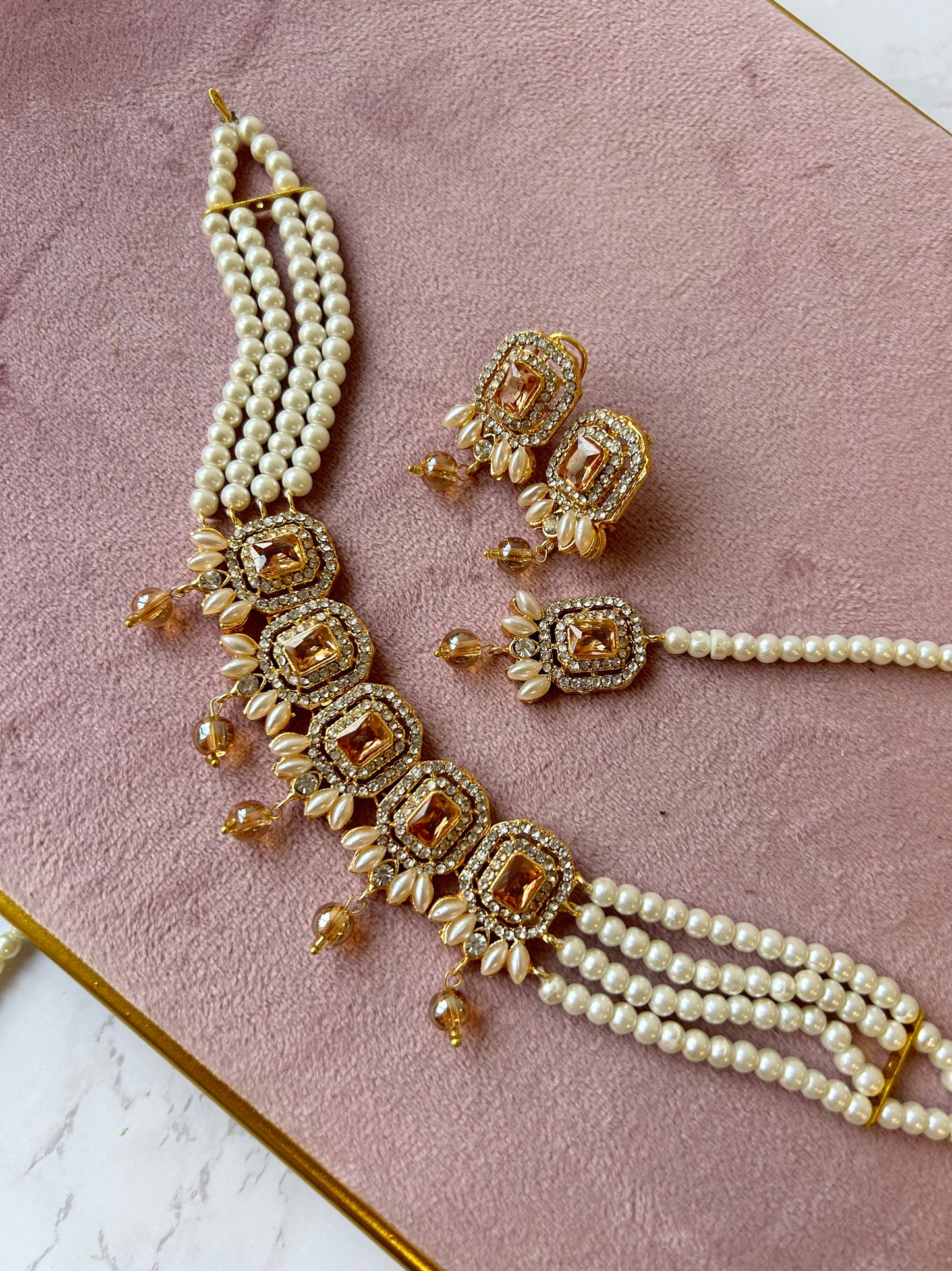 Nusrat jewellery set -Peachy champagne