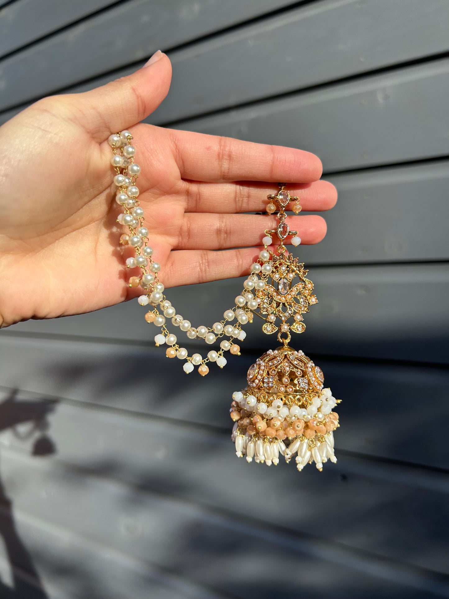 Hadia earring & tikka set ~Pearl&champagne