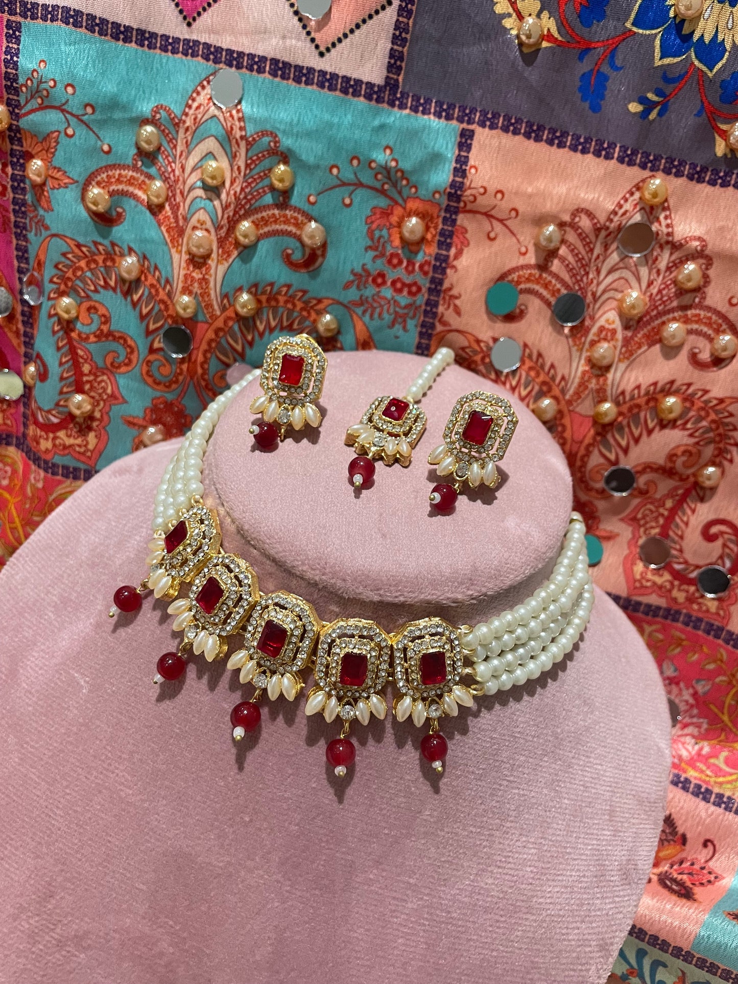 Nusrat jewellery set -Red