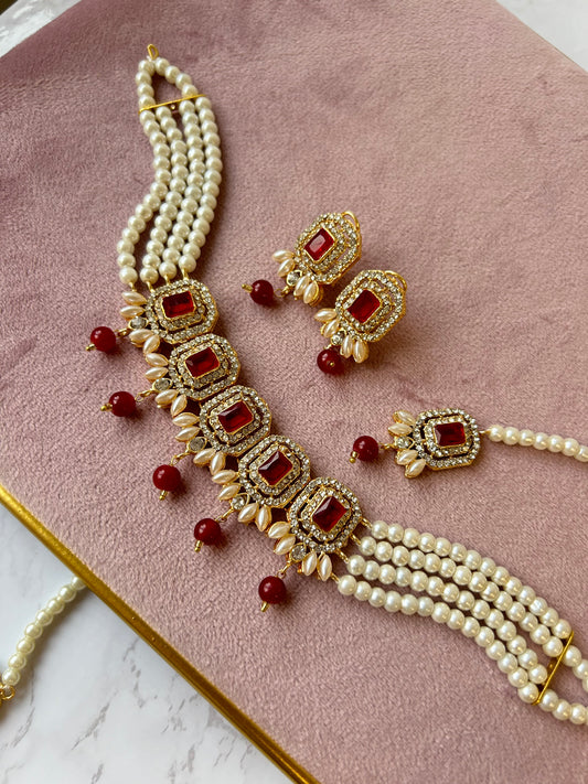 Nusrat jewellery set -Red