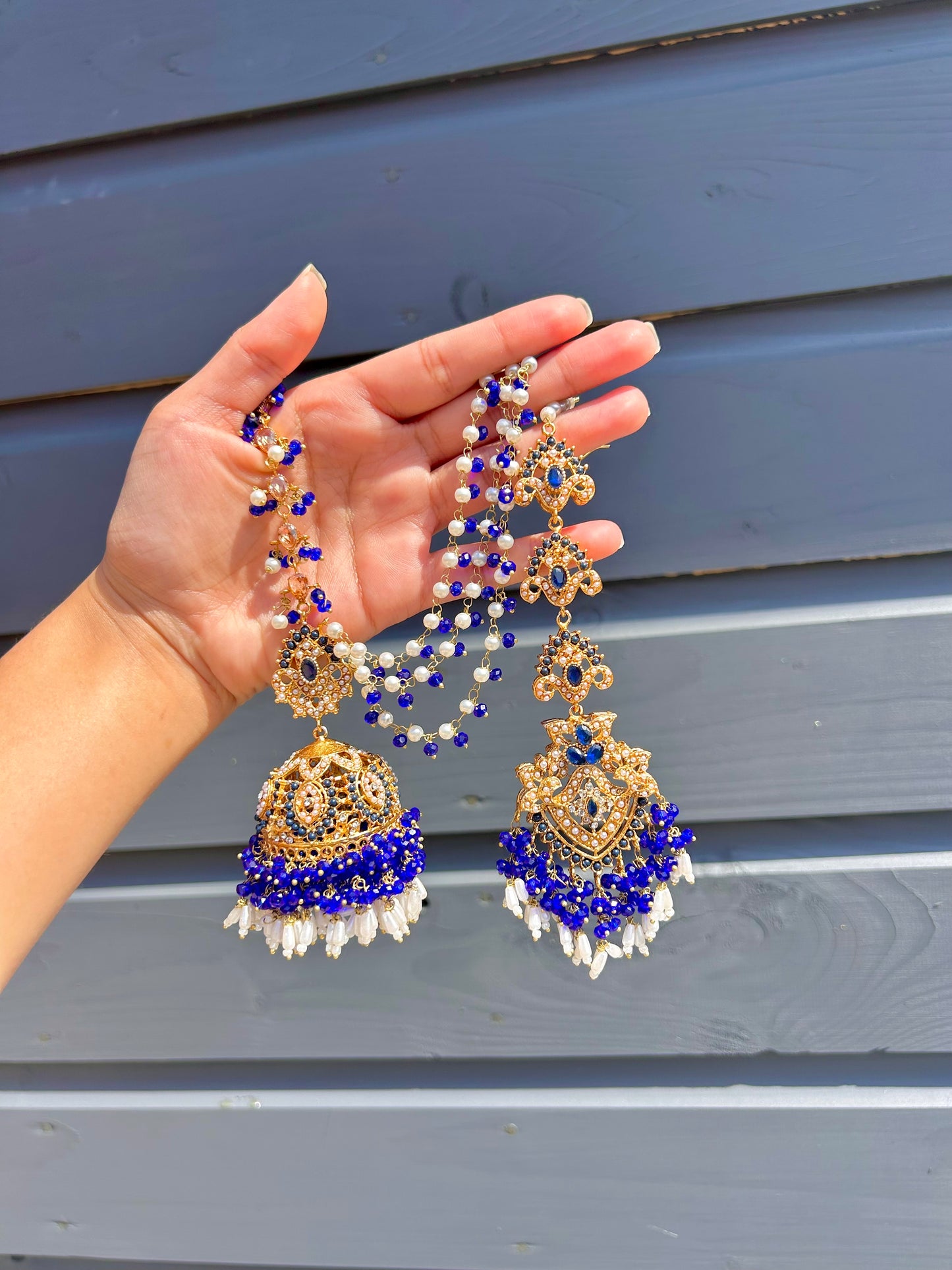 Natalia earring & tikka set ~ Royal Blue&Gold