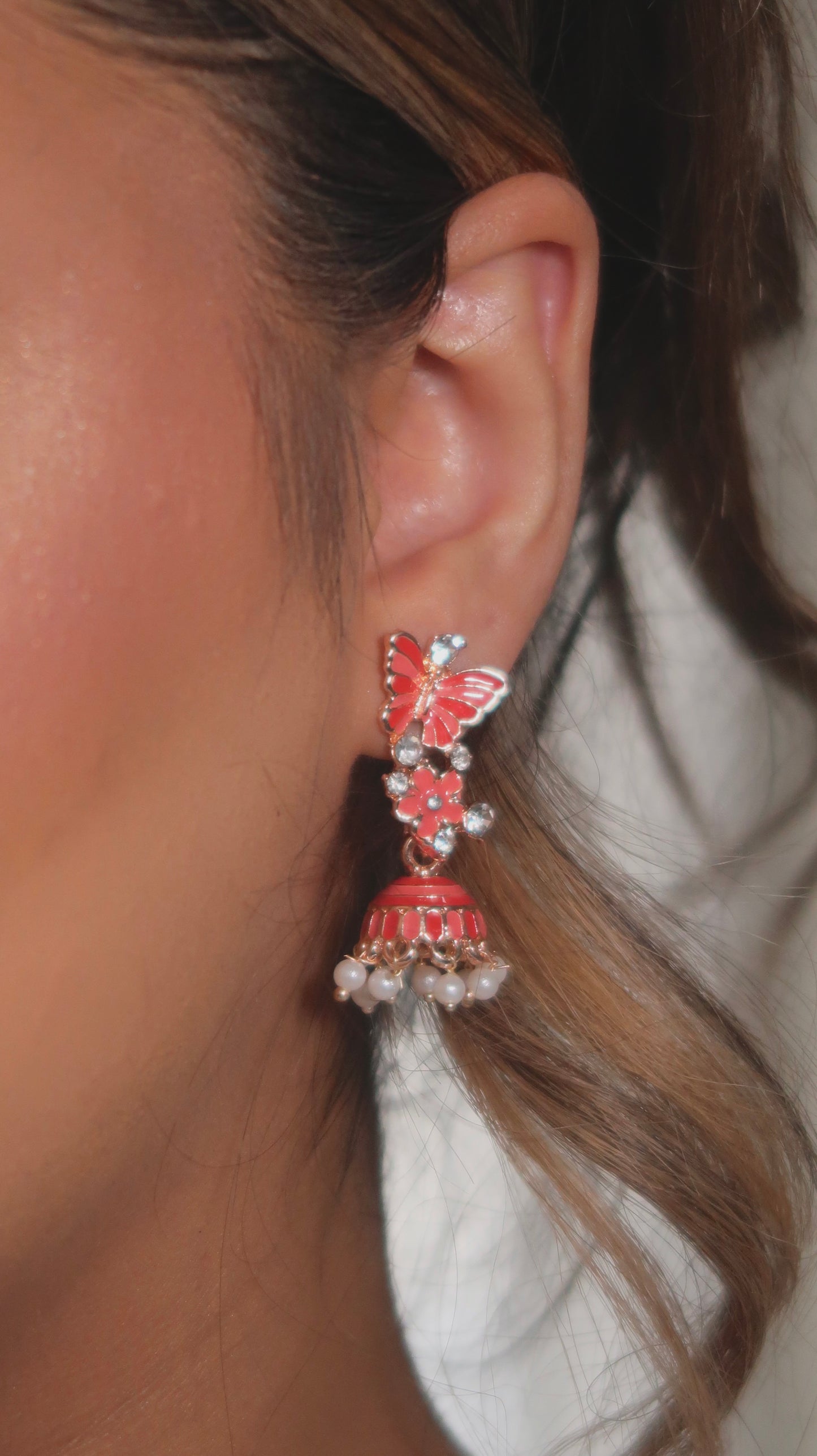 Butterfly jhumka duo- pink&white