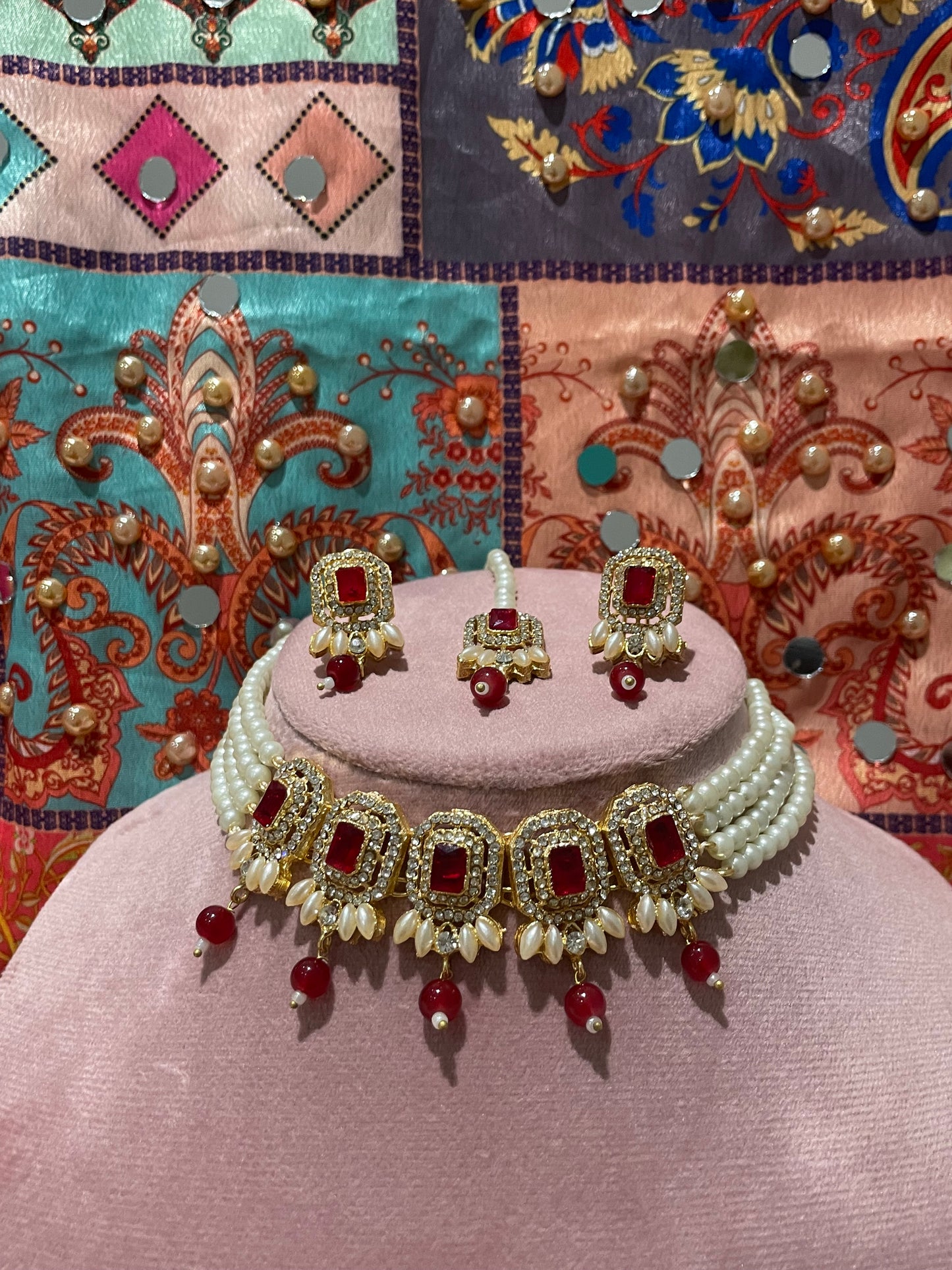 Nusrat jewellery set -Red