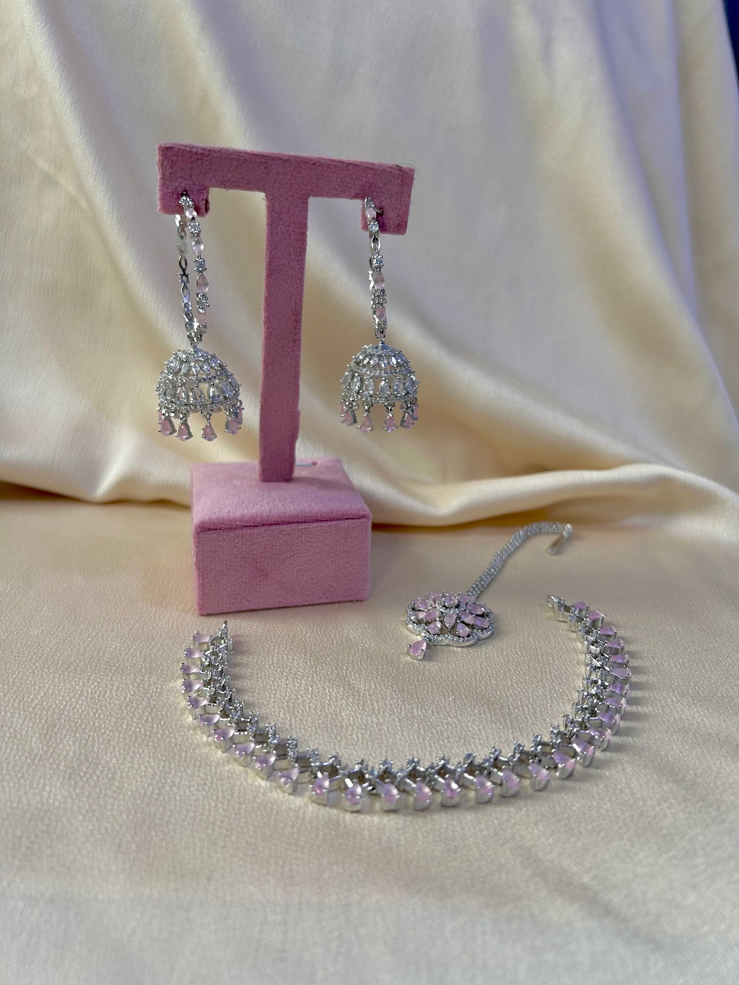 Nadia jewellery set~pink and silver