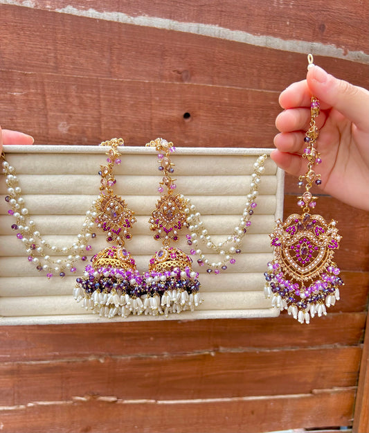 Hadia earring & tikka set ~ Purple