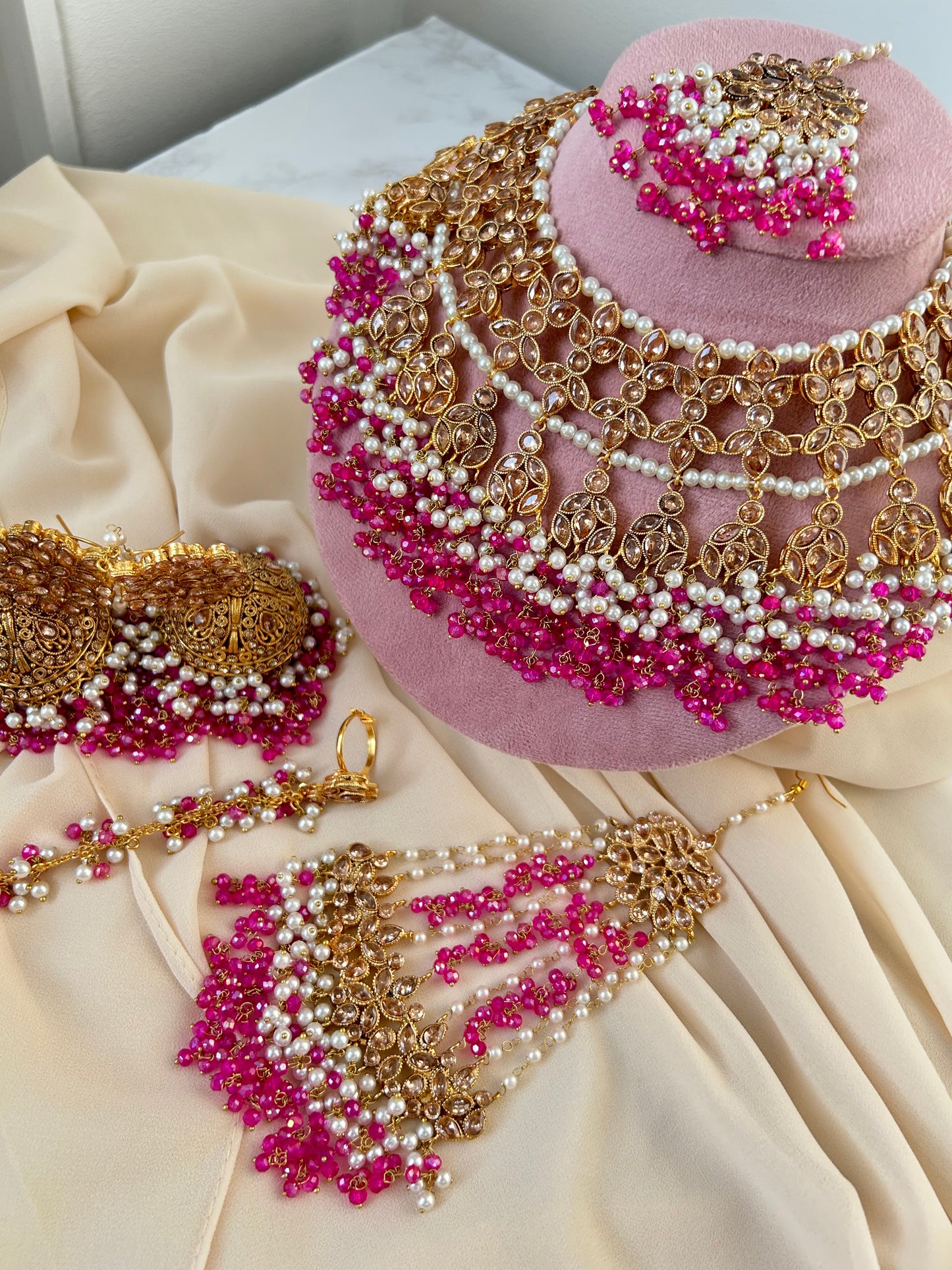 Isra bridal set ~ Hot pink & Pearl