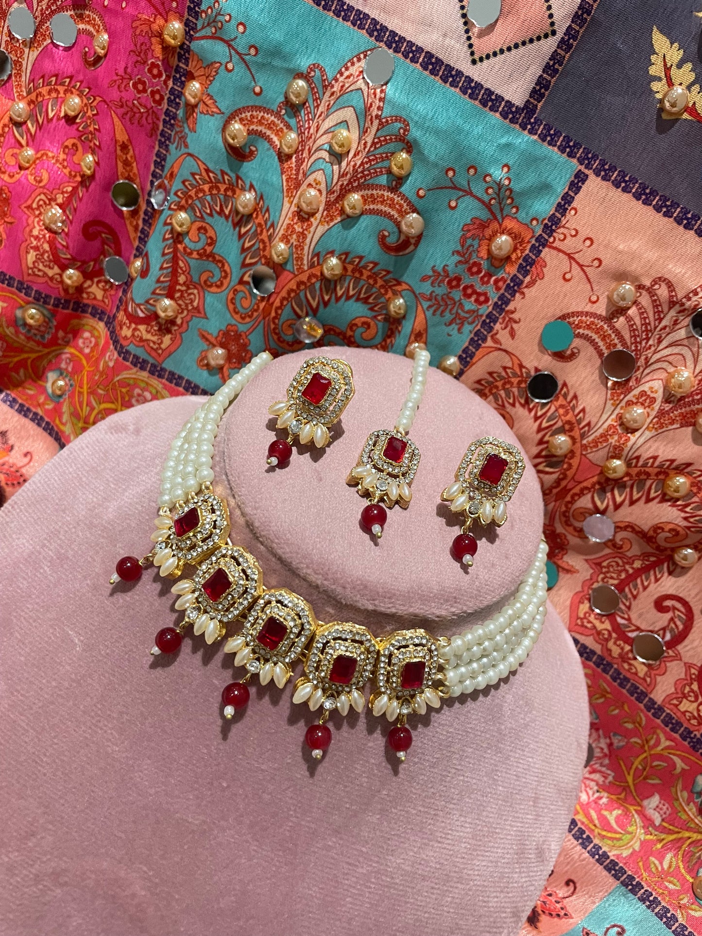 Nusrat jewellery set -Red