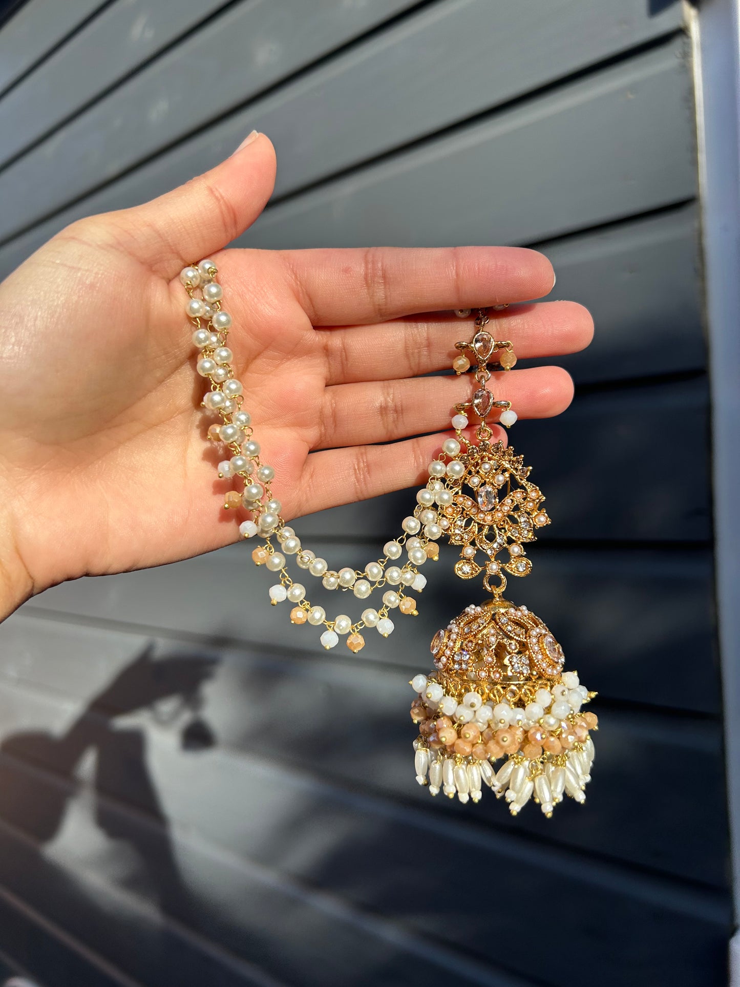 Hadia earring & tikka set ~Pearl&champagne