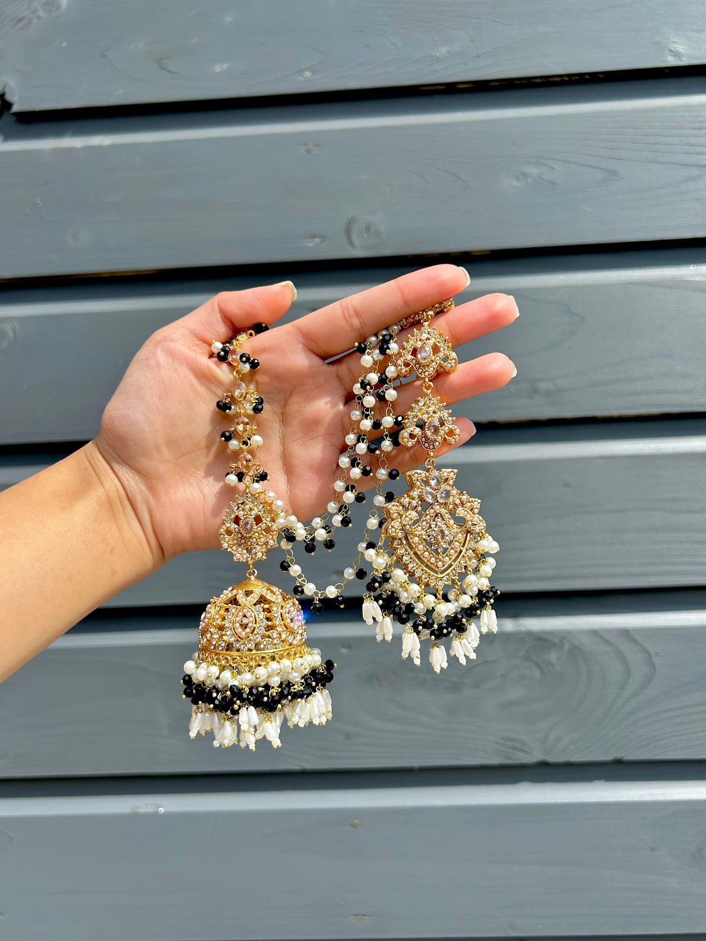 Natalia earring & tikka set~ Black & Gold