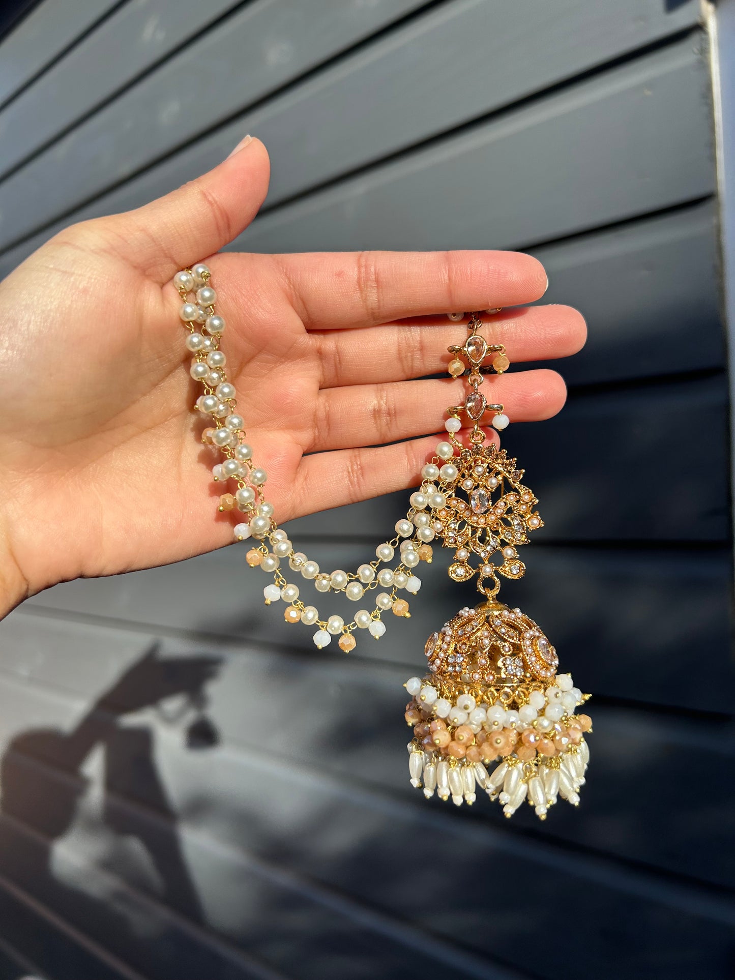 Hadia earring & tikka set ~Pearl&champagne