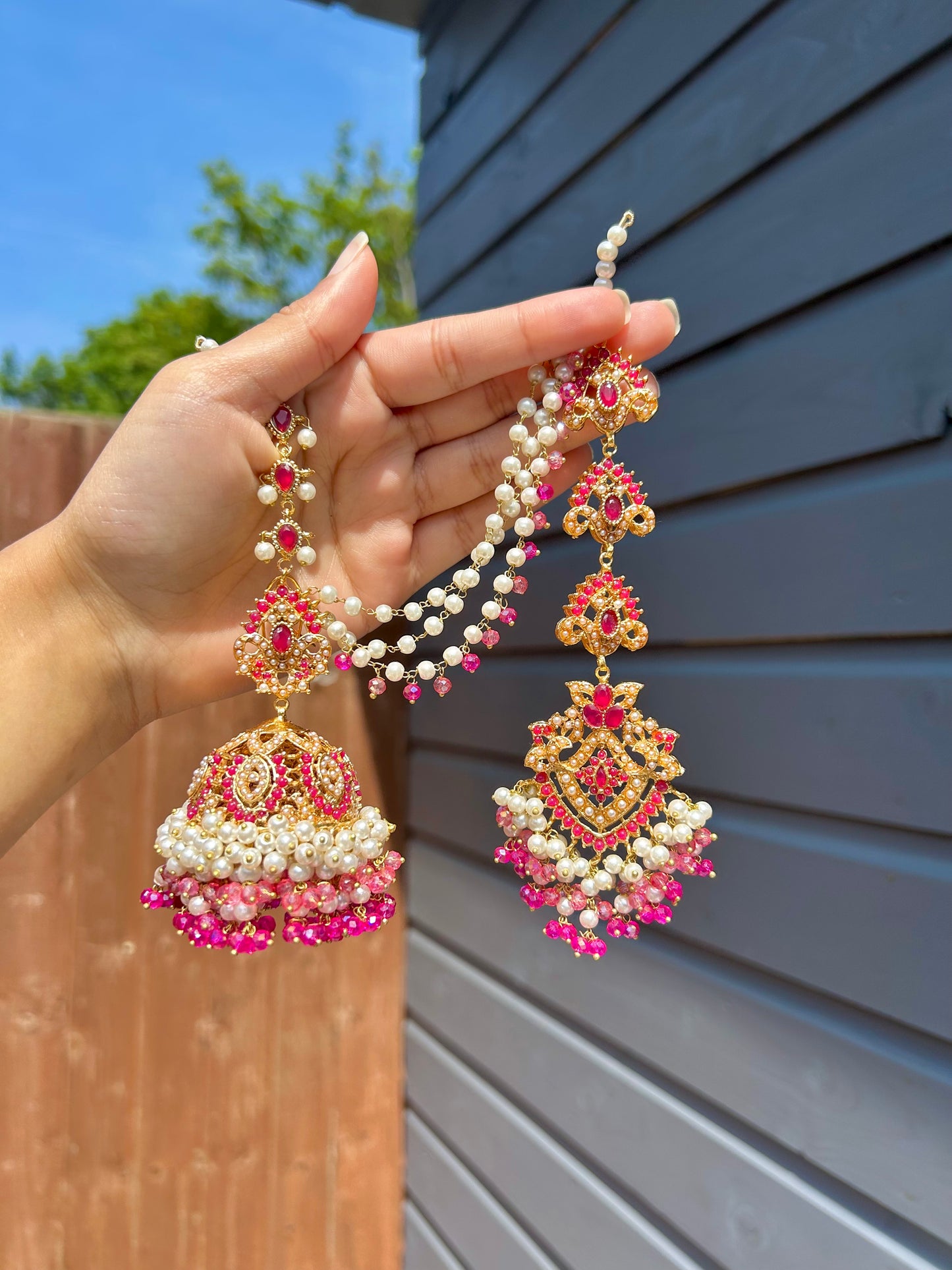 Natalia earring & tikka set ~Pink tones & Gold