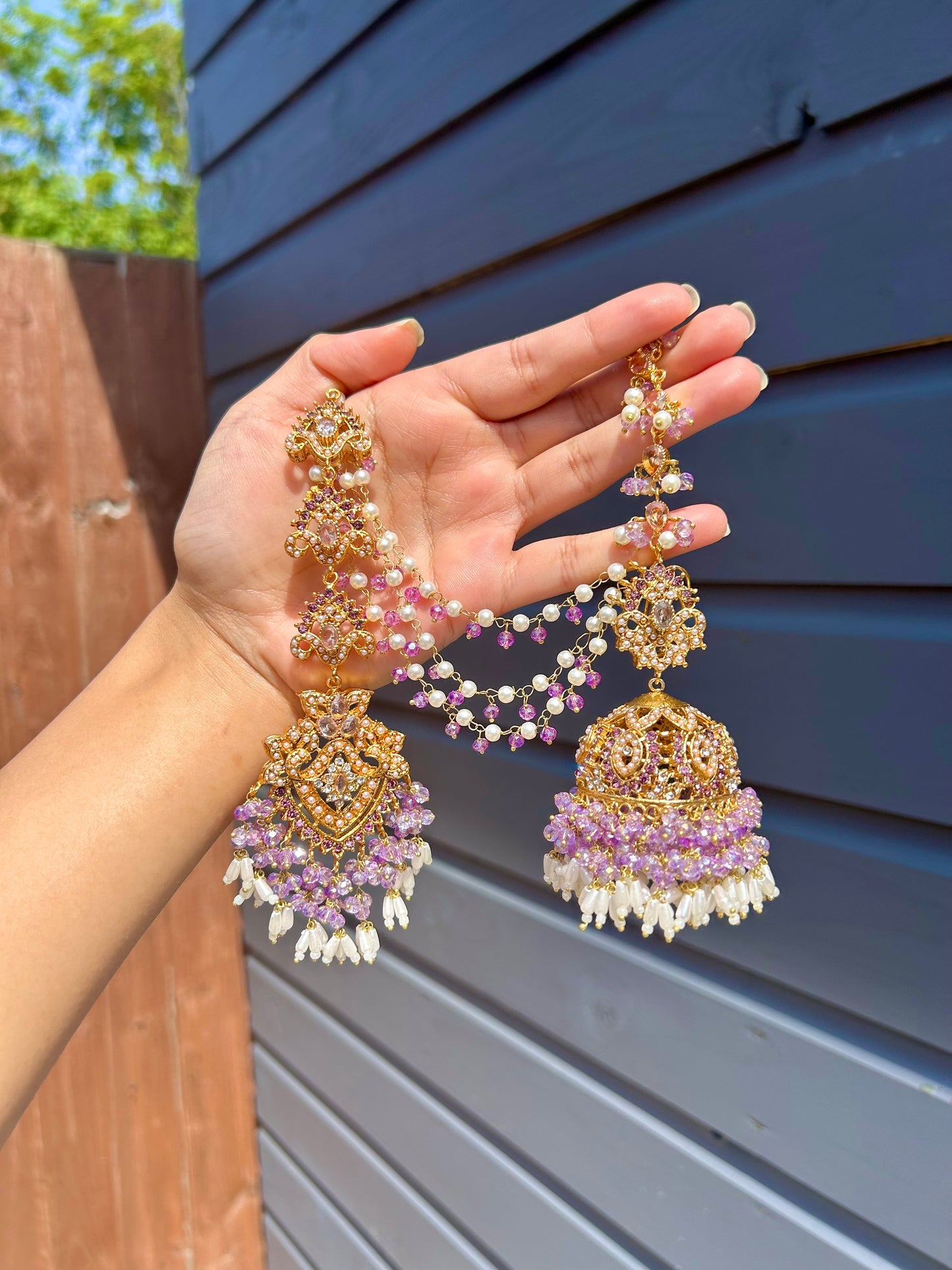 Natalia earring & tikka set ~Lavender & Gold