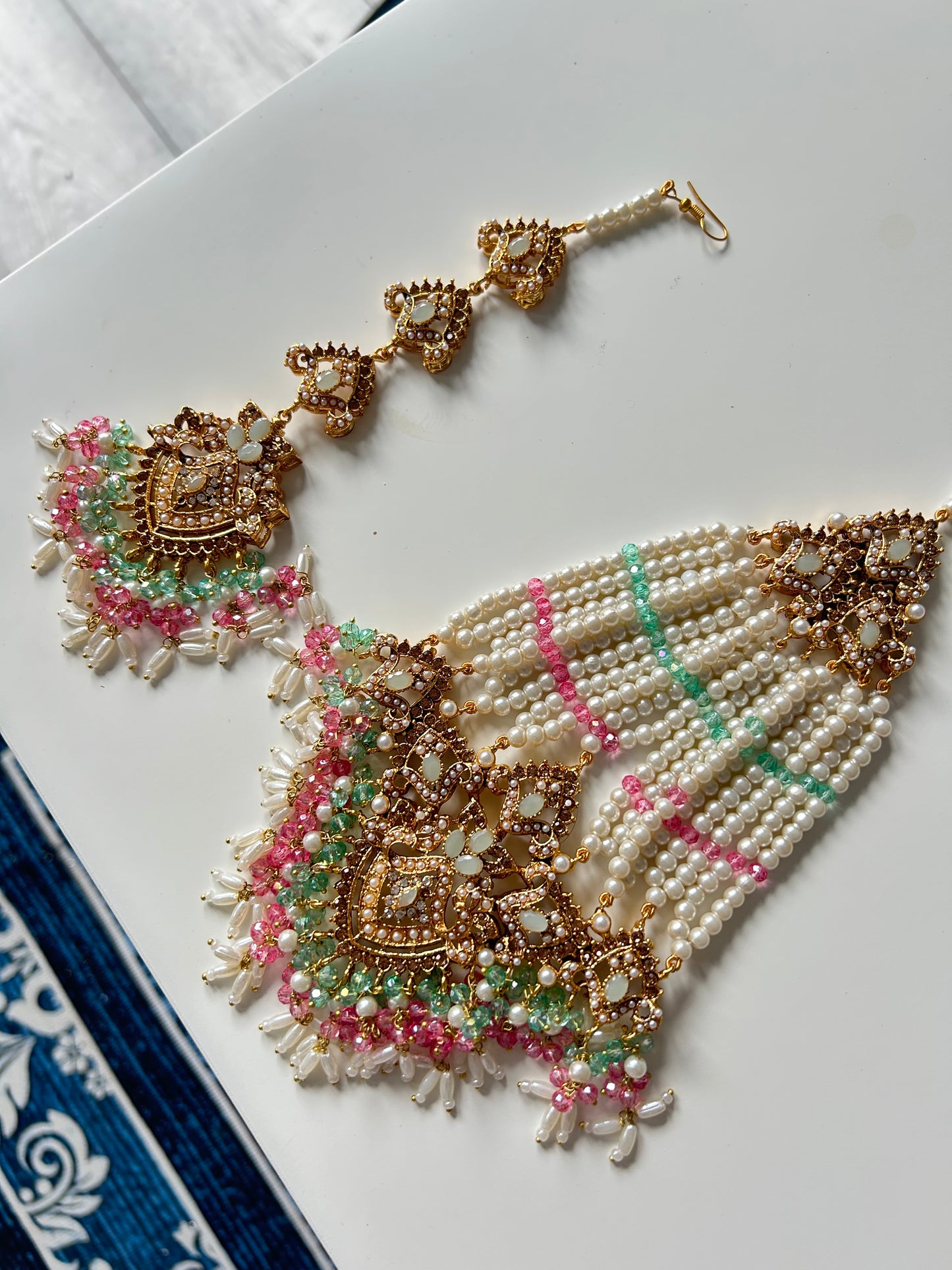 Mirha Jhoomar tikka set~Aqua&Pink