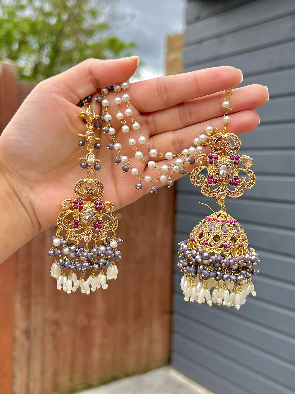 Amna earring & tikka set ~ Purple Tones