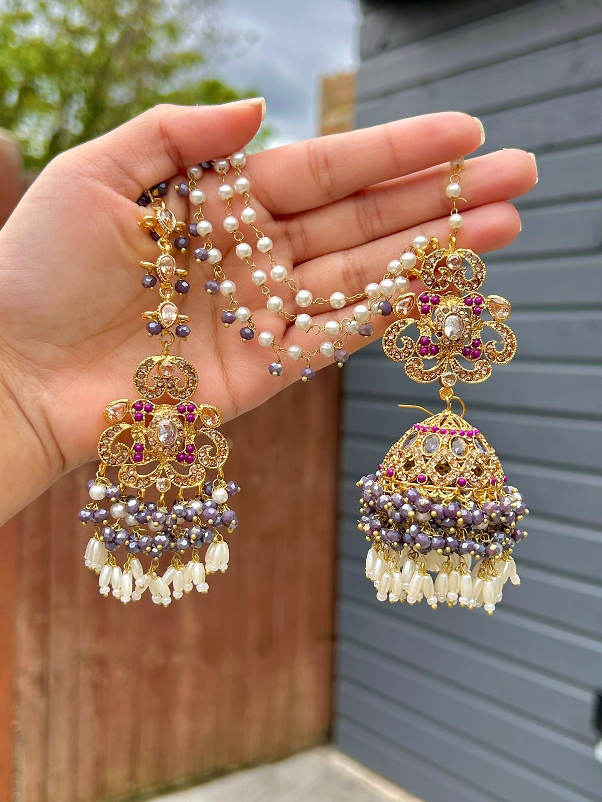 Amna earring & tikka set ~ Purple Tones