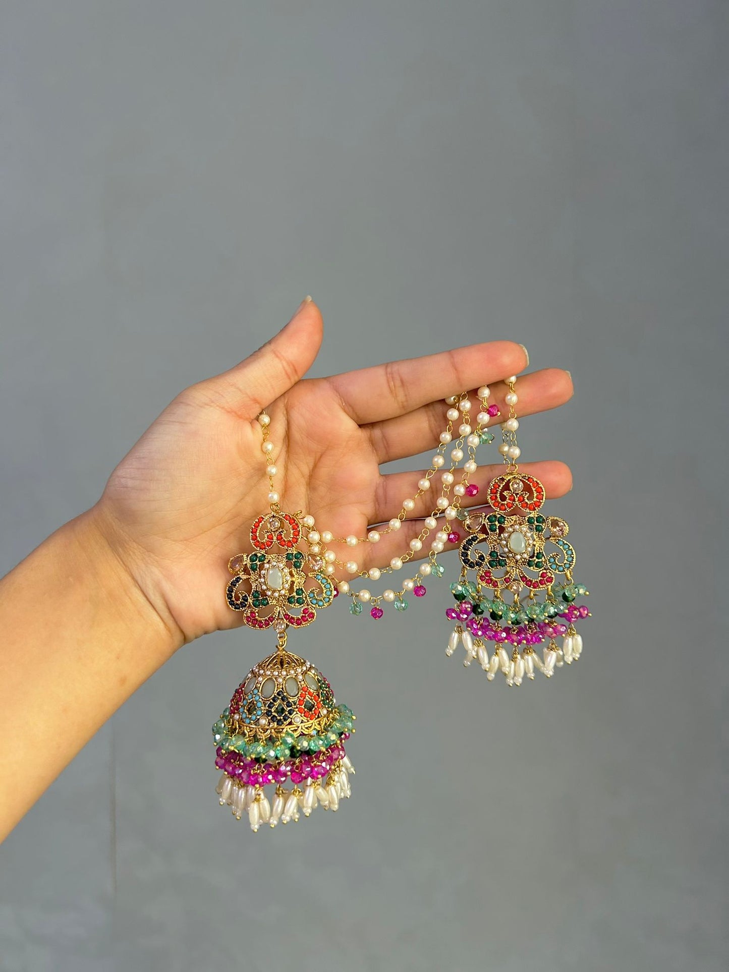 Amna earring & tikka set ~ Aqua&Fuschia