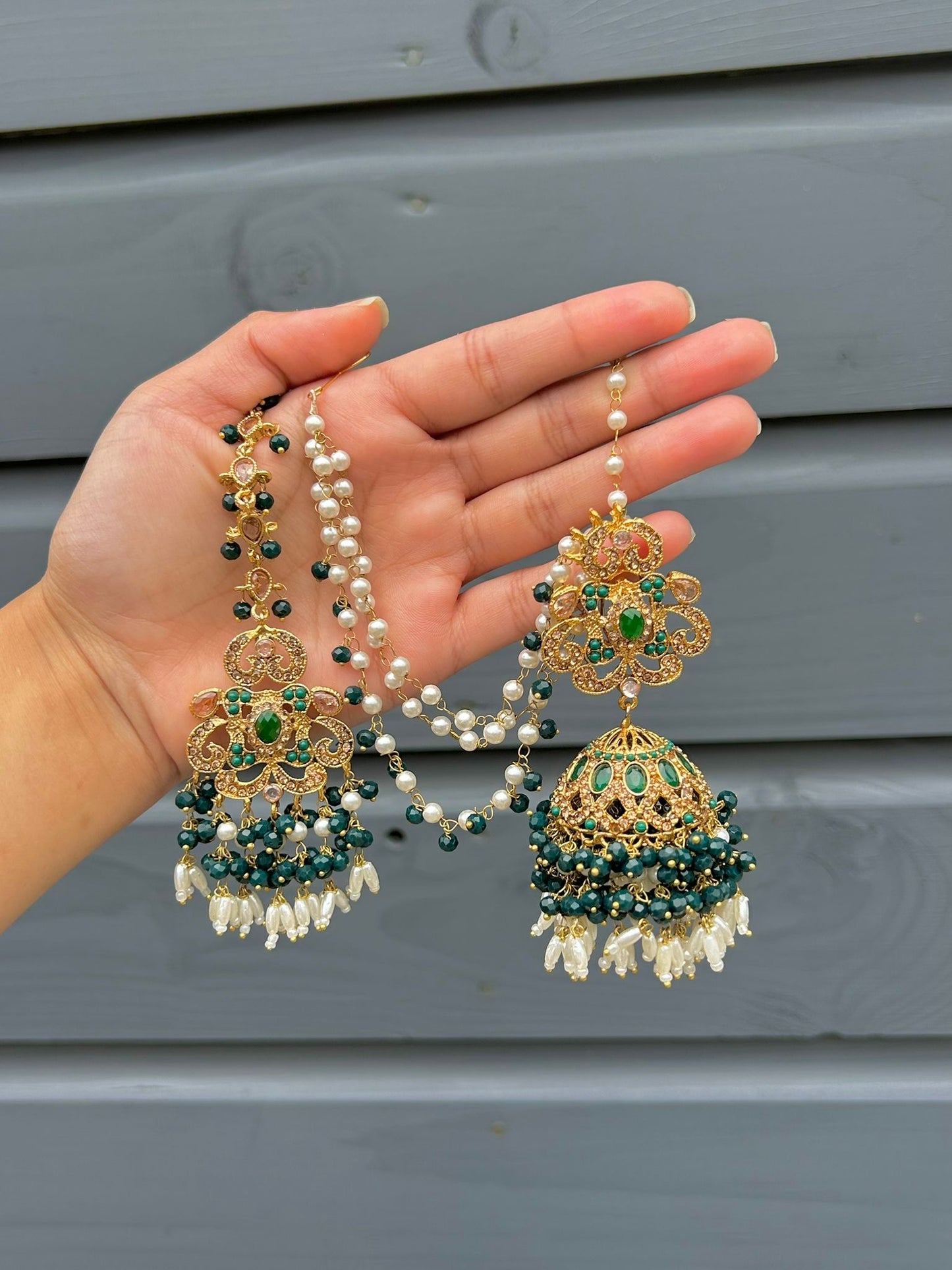 Amna earring & tikka set ~ Green