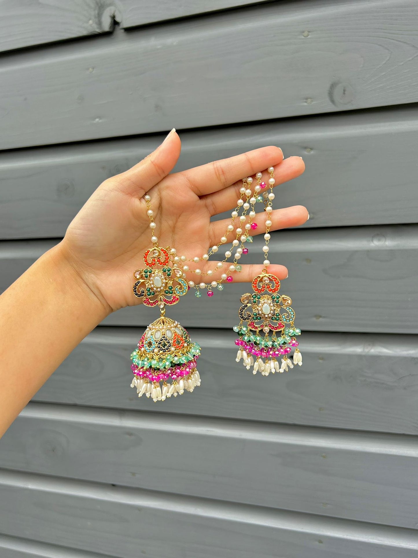 Amna earring & tikka set ~ Aqua&Fuschia