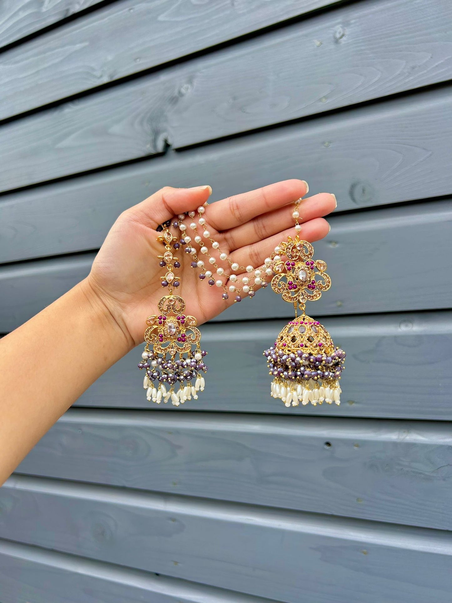 Amna earring & tikka set ~ Purple Tones