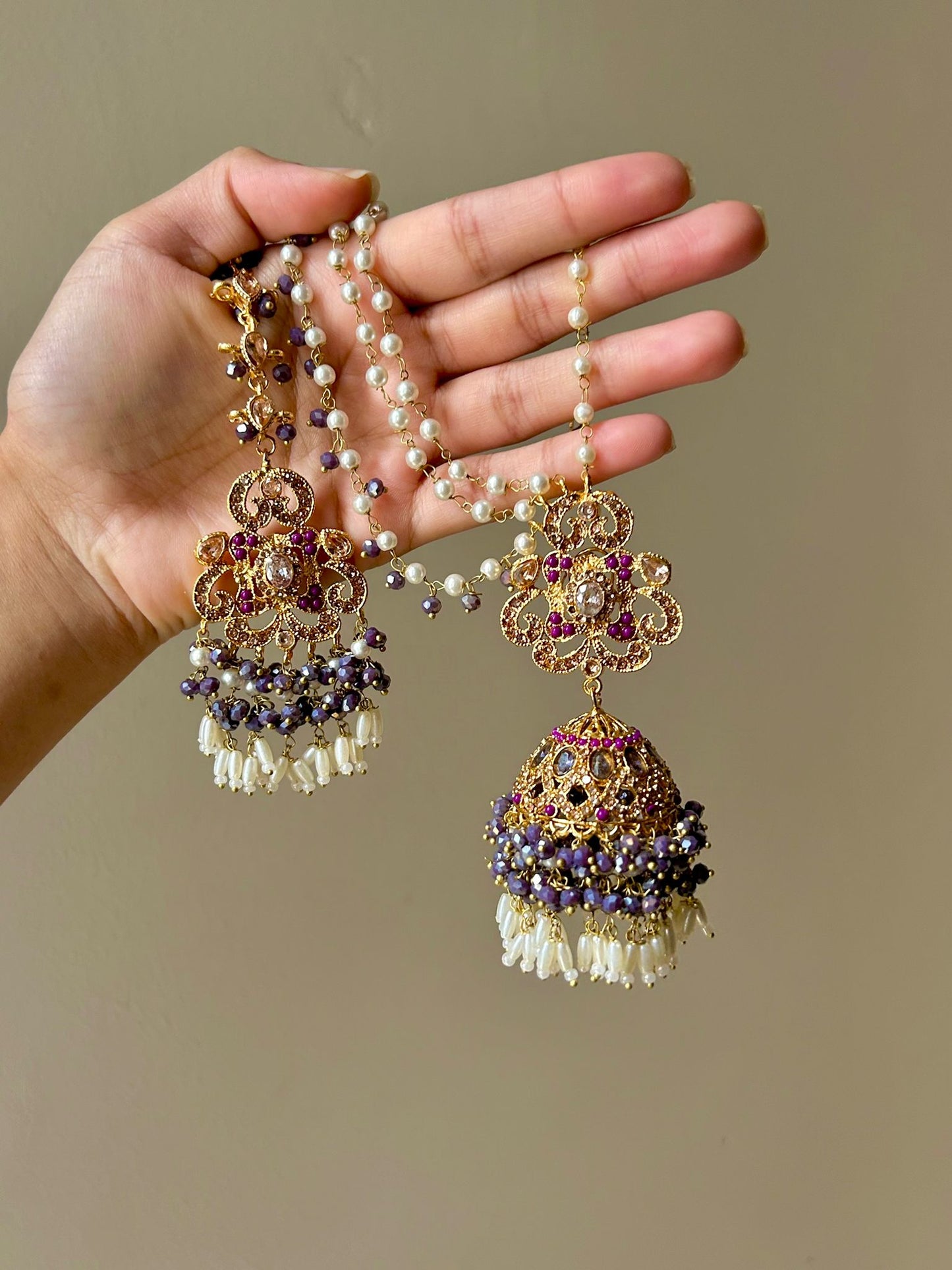 Amna earring & tikka set ~ Purple Tones