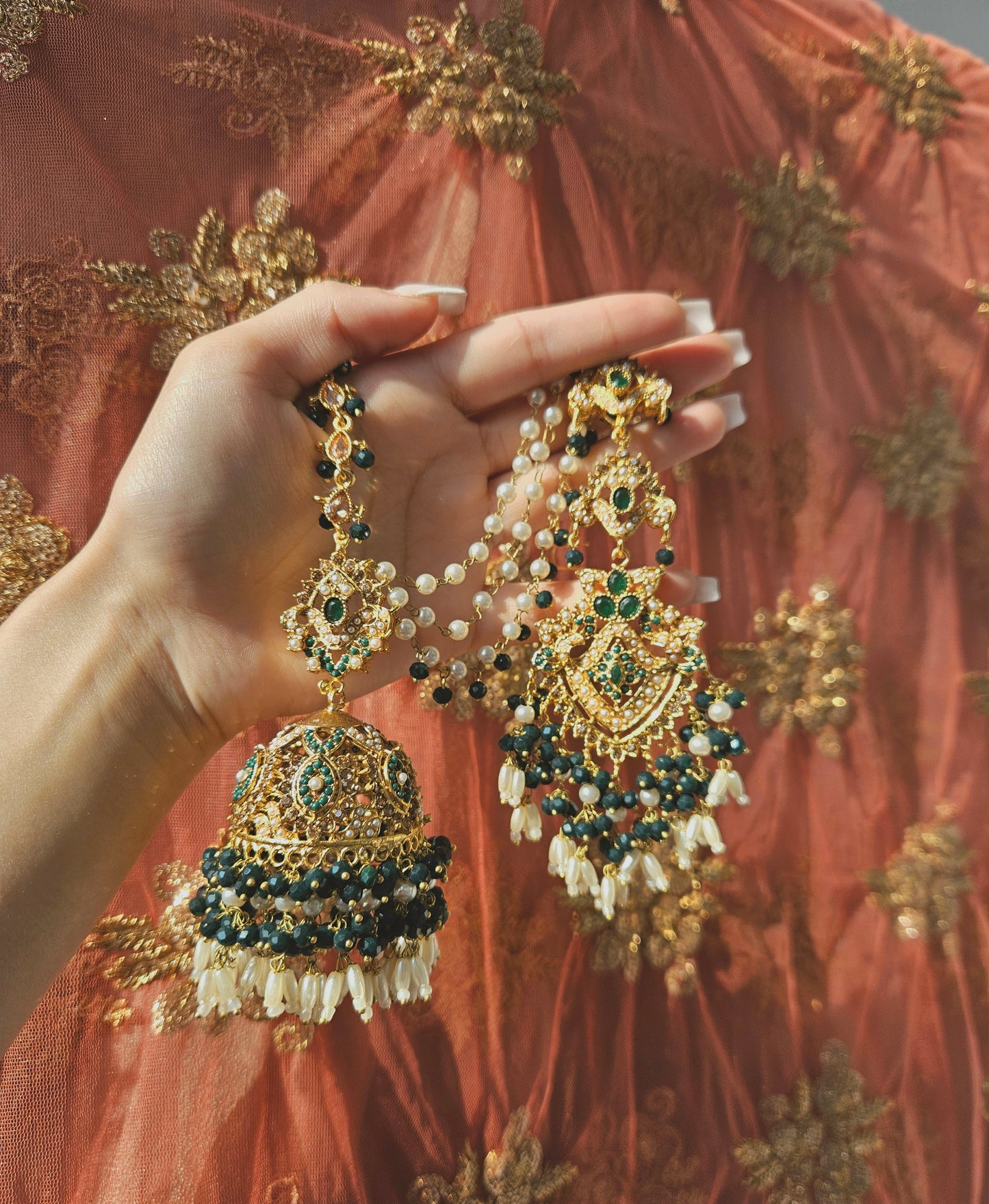 Natalia earring & tikka set ~ Dark Green