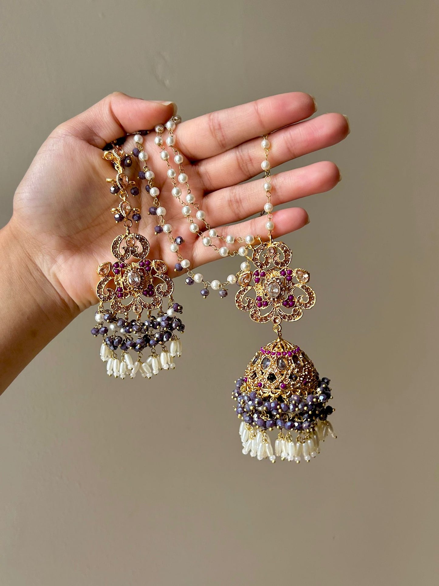 Amna earring & tikka set ~ Purple Tones