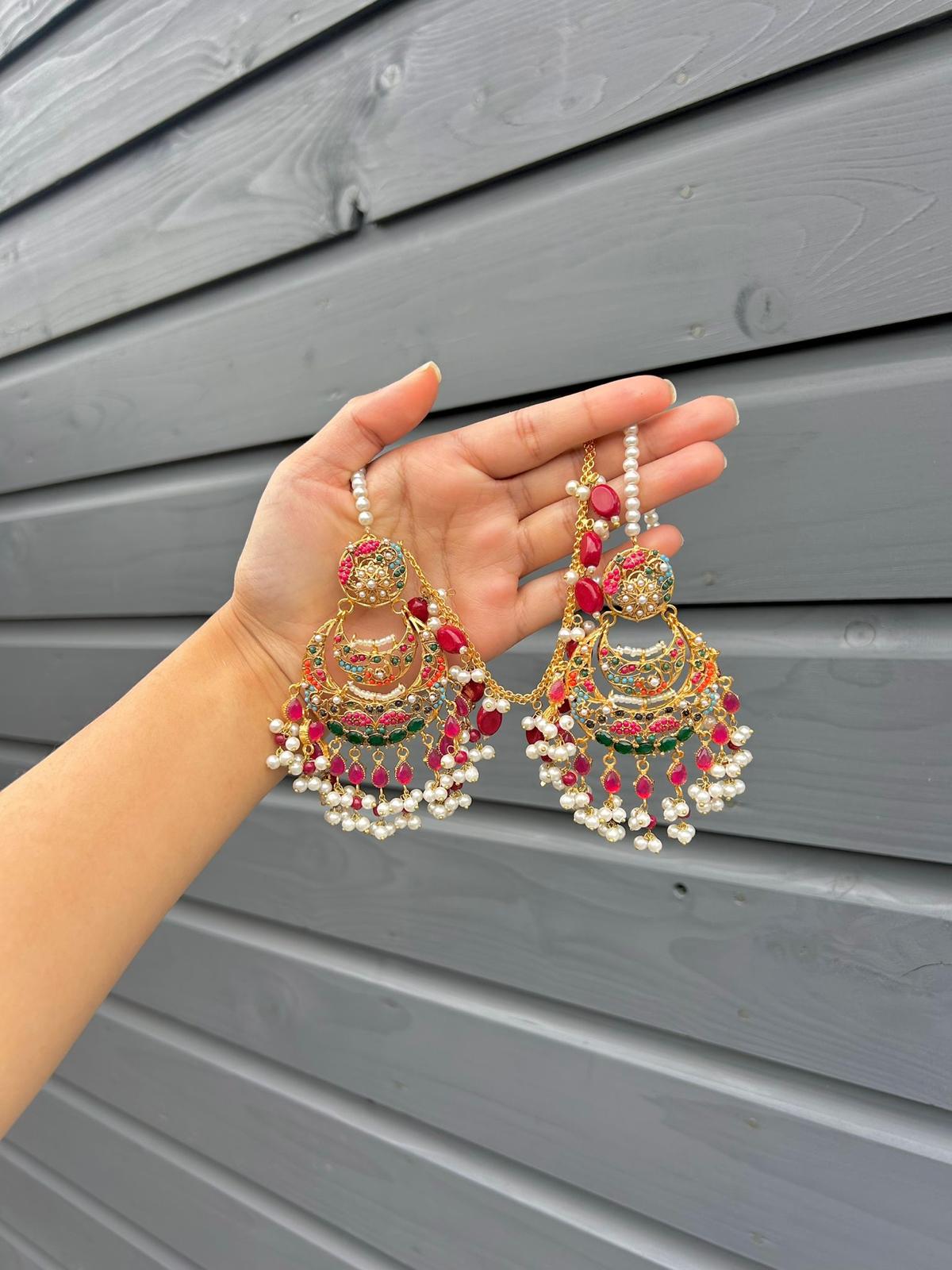 Zayna earring & tika set ~ Red