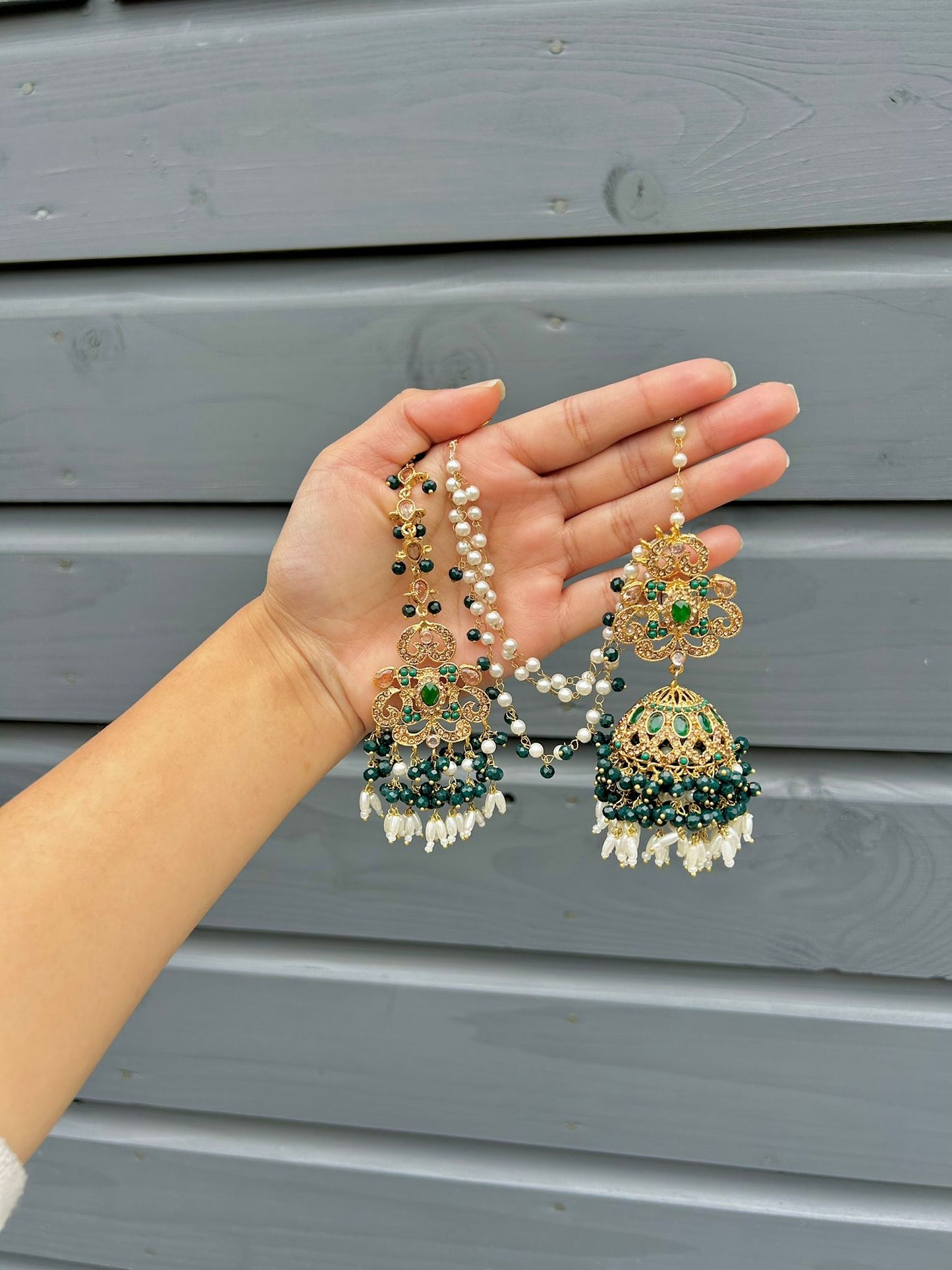 Amna earring & tikka set ~ Green