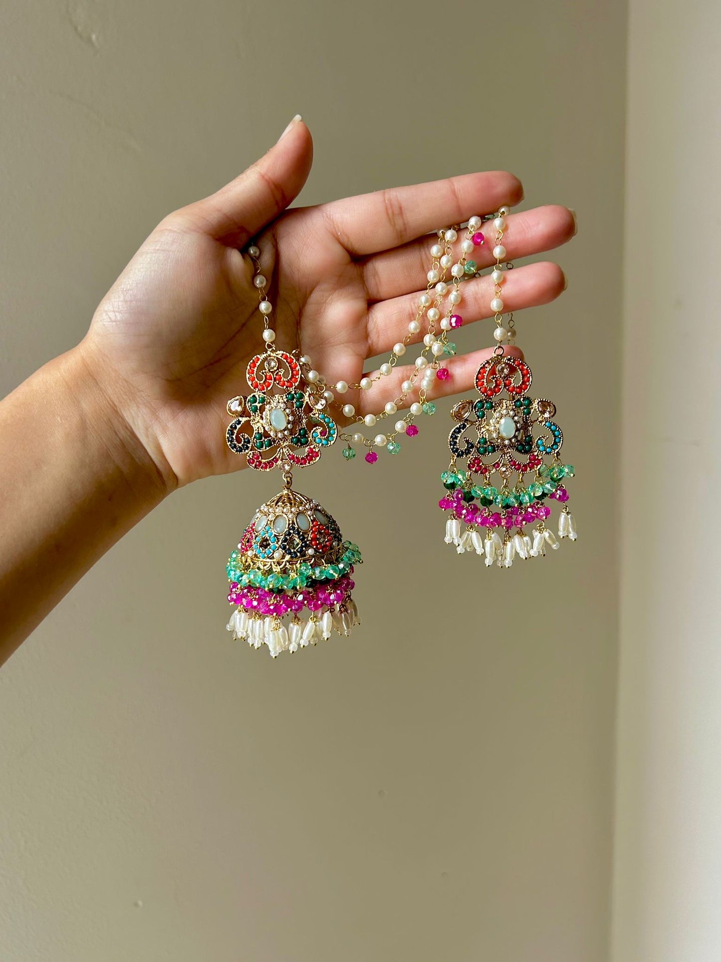 Amna earring & tikka set ~ Aqua&Fuschia