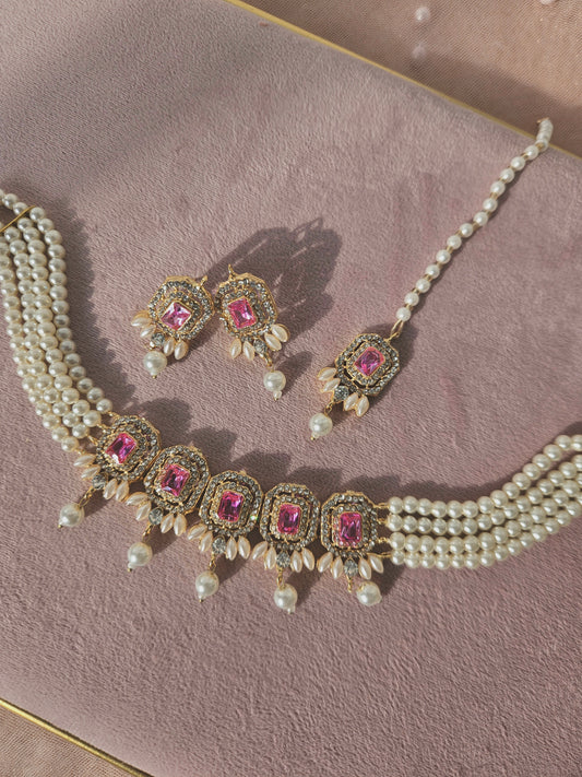 Nusrat jewellery set - Hot Pink