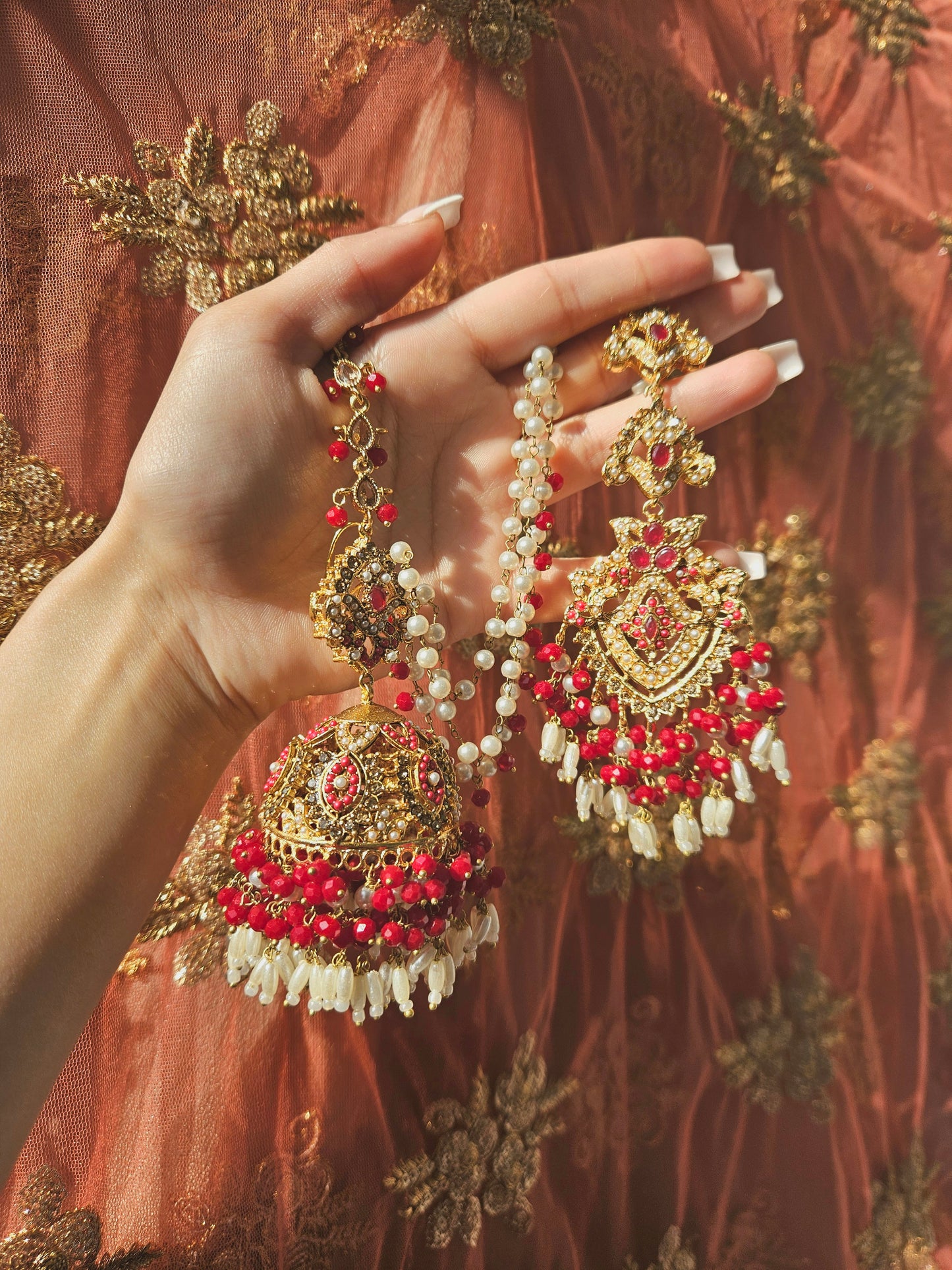 Natalia earring & tikka set ~ Red