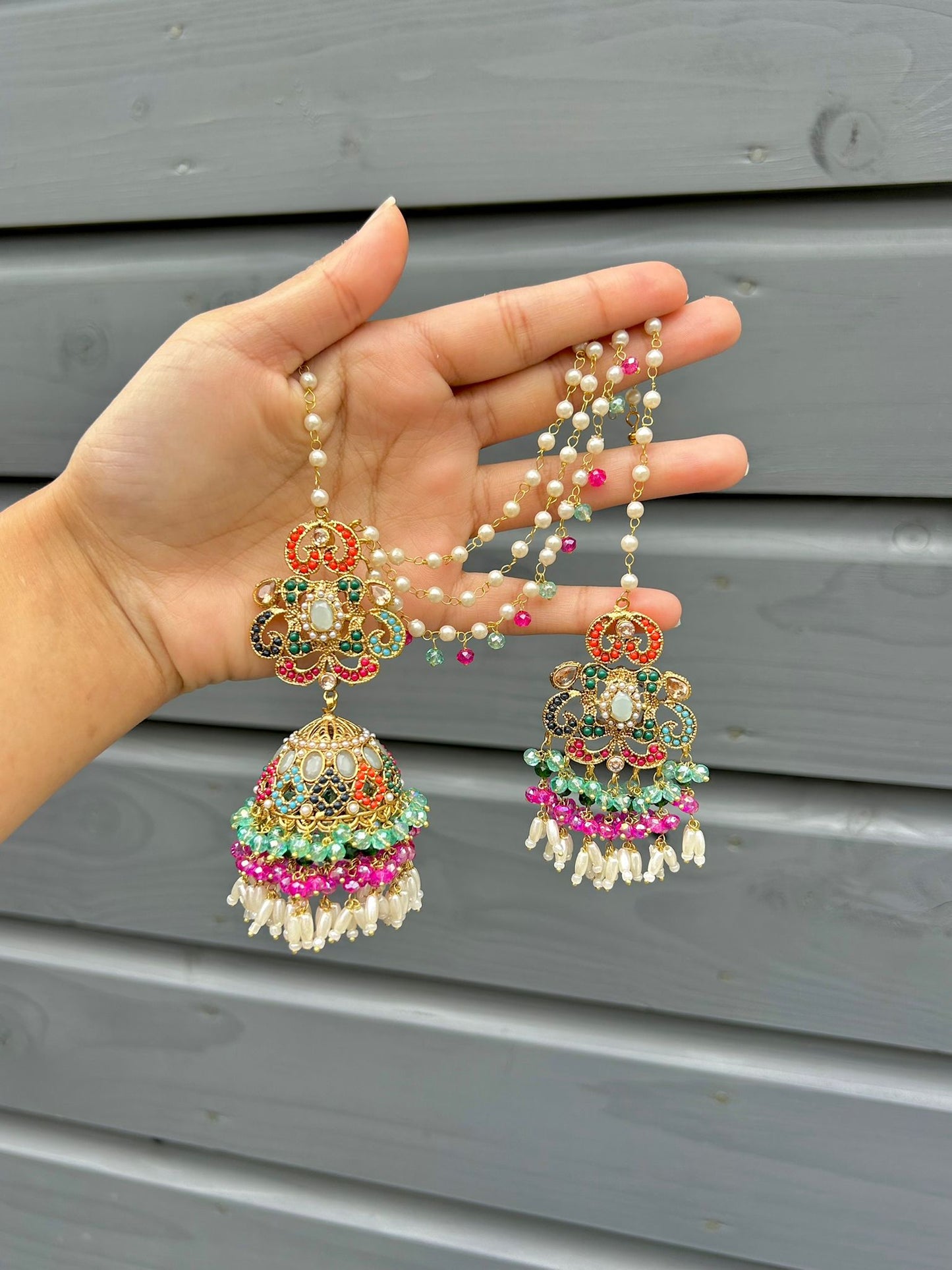 Amna earring & tikka set ~ Aqua&Fuschia